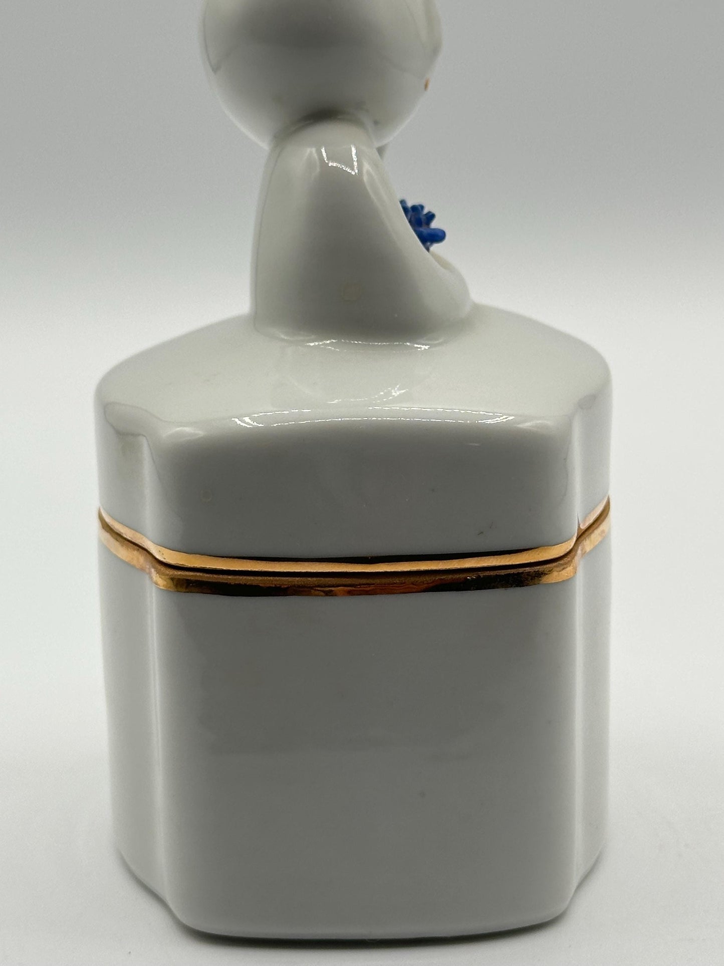 Vintage Royal Dux Bohemia Cobalt Blue & White Figurine Box - Antique Porcelain Trinket Container