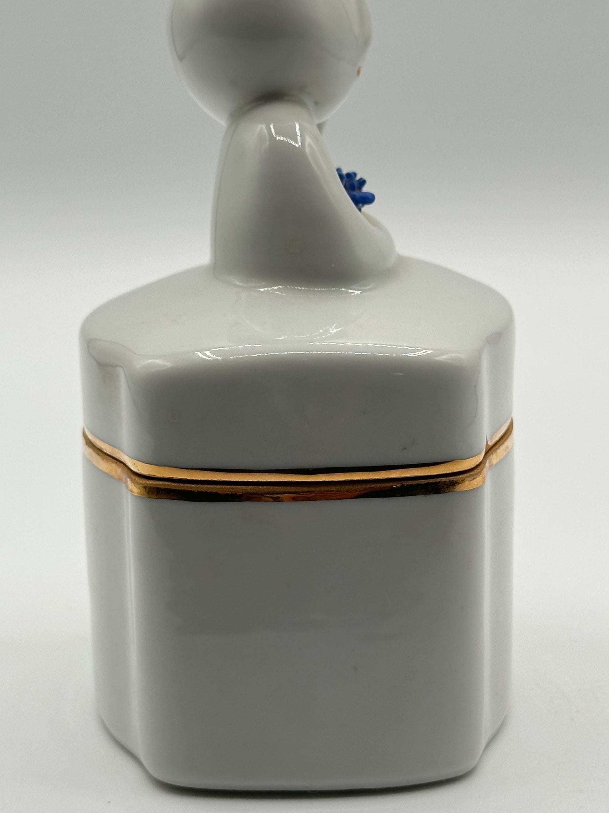 Vintage Royal Dux Bohemia Cobalt Blue & White Figurine Box - Antique Porcelain Trinket Container