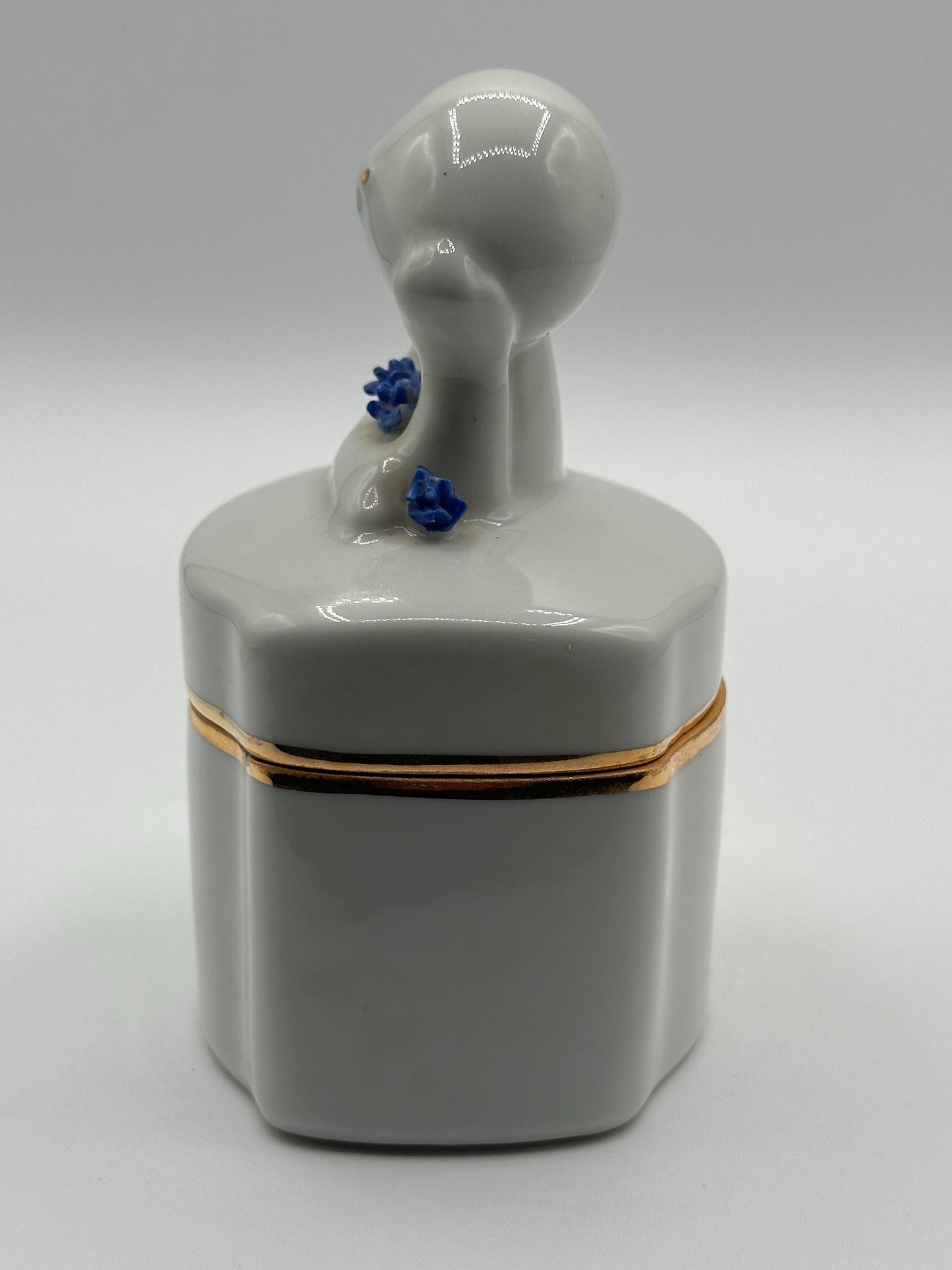 Vintage Royal Dux Bohemia Cobalt Blue & White Figurine Box - Antique Porcelain Trinket Container