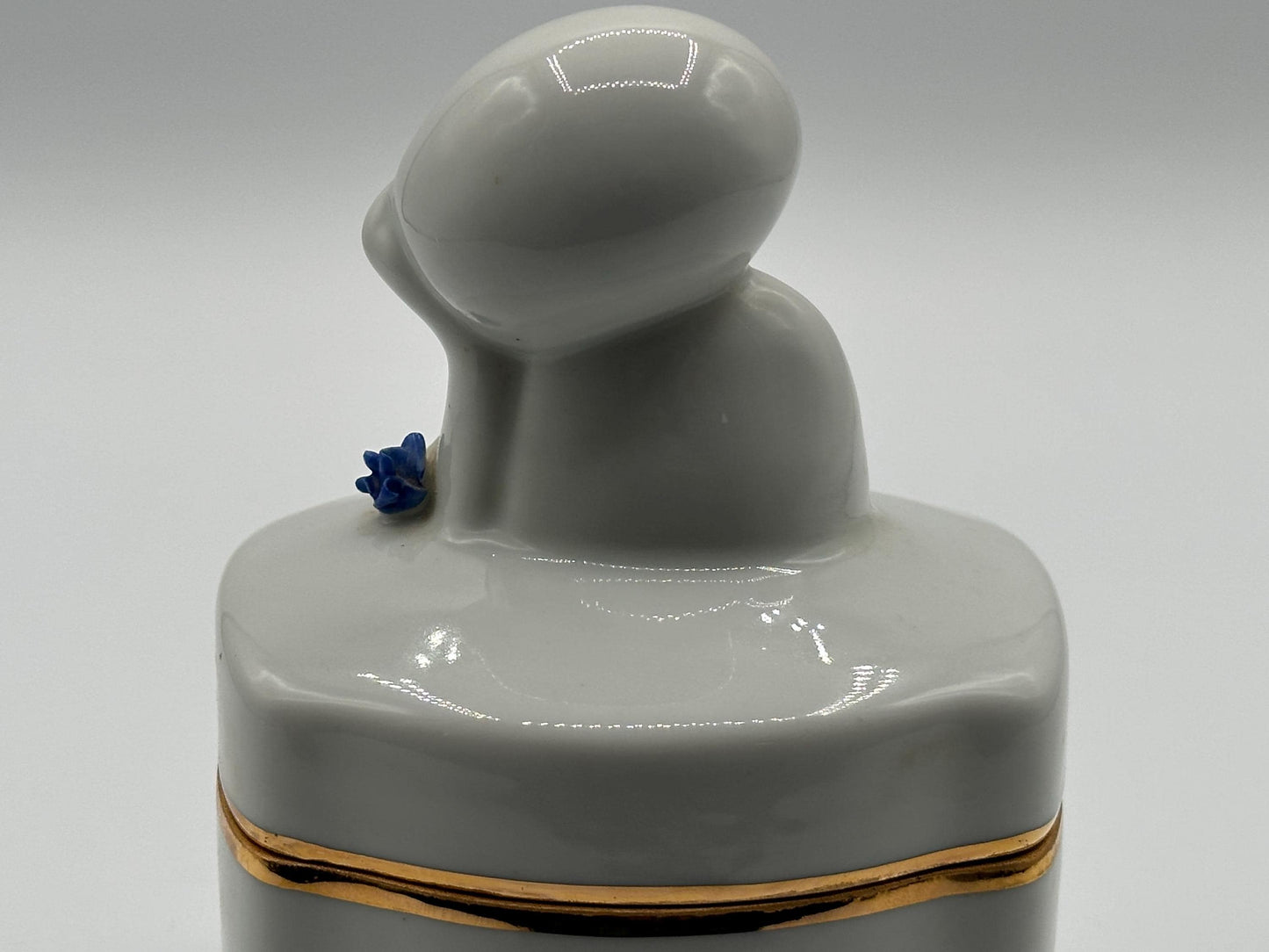 Vintage Royal Dux Bohemia Cobalt Blue & White Figurine Box - Antique Porcelain Trinket Container