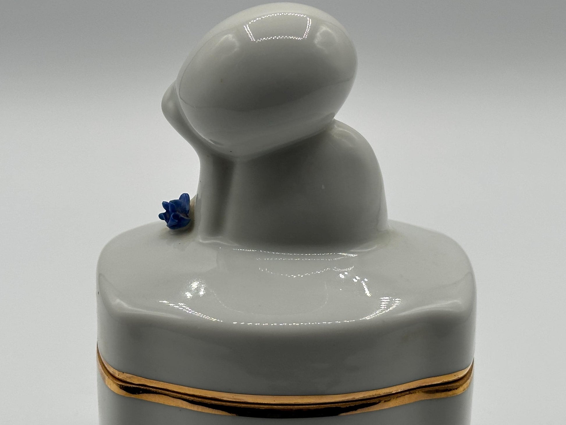 Vintage Royal Dux Bohemia Cobalt Blue & White Figurine Box - Antique Porcelain Trinket Container