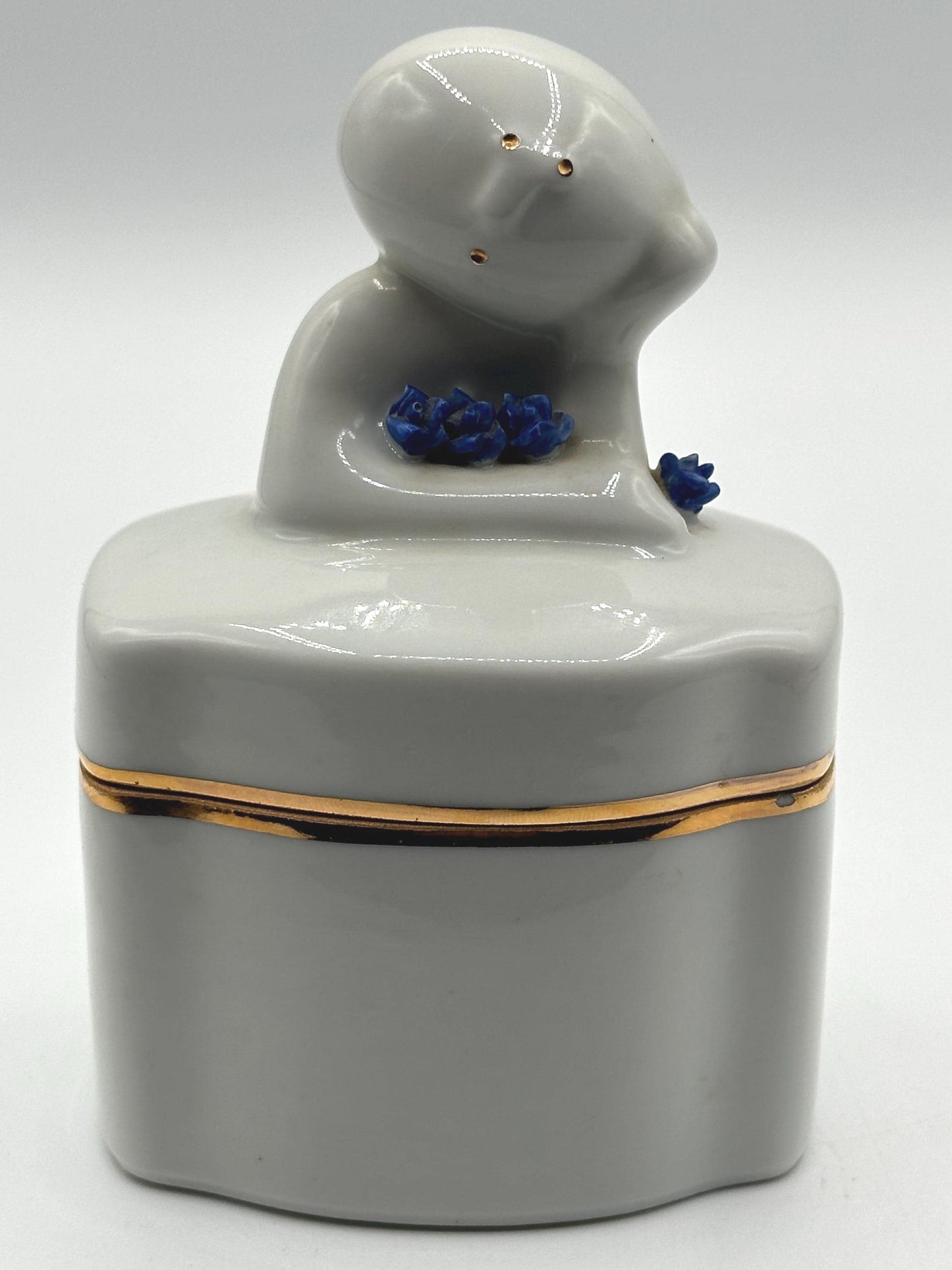 Vintage Royal Dux Bohemia Cobalt Blue & White Figurine Box - Antique Porcelain Trinket Container