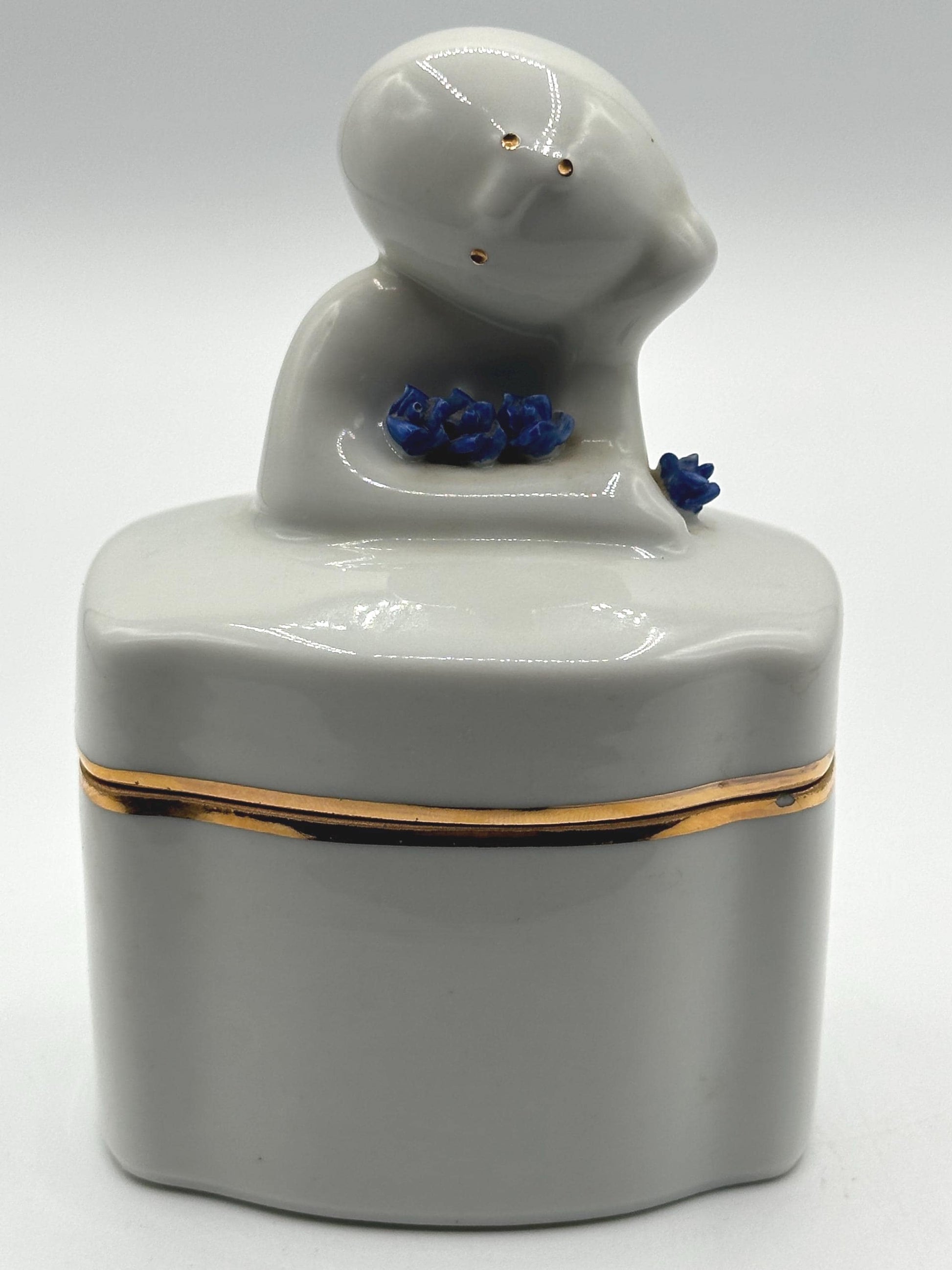 Vintage Royal Dux Bohemia Cobalt Blue & White Figurine Box - Antique Porcelain Trinket Container