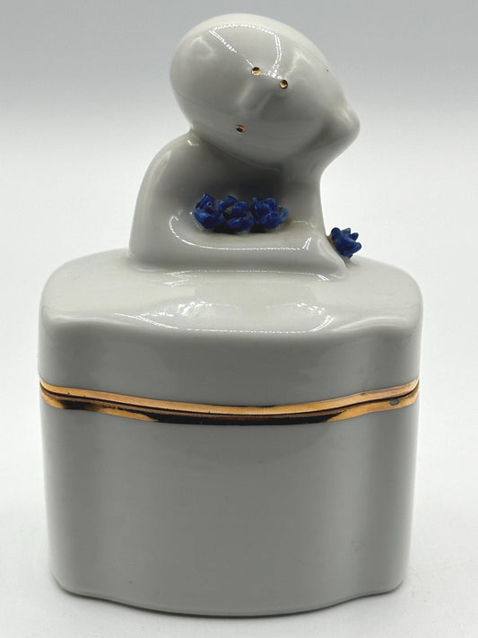 Vintage Royal Dux Bohemia Cobalt Blue & White Figurine Box - Antique Porcelain Trinket Container