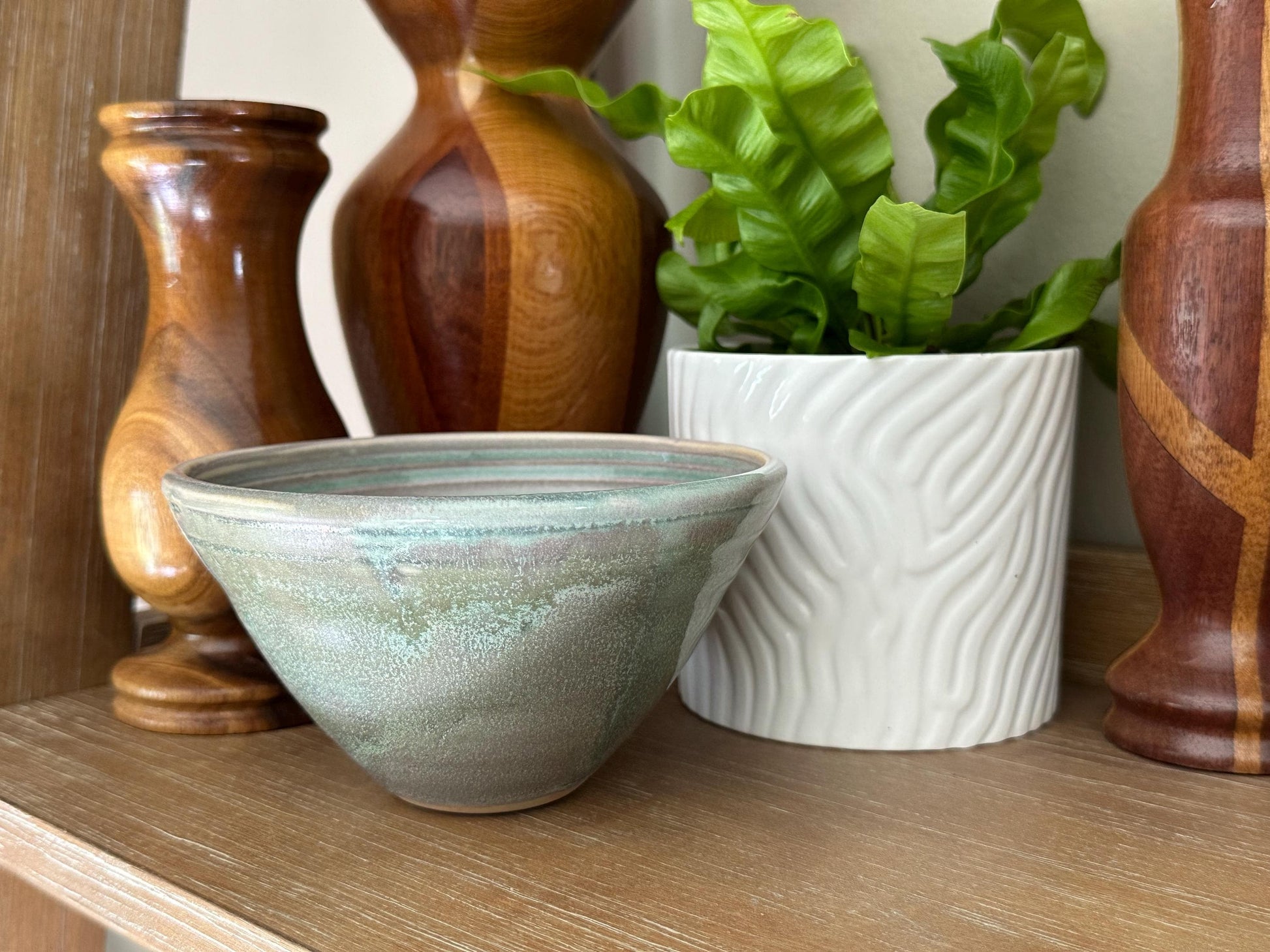 Handcrafted Green & Pink Ceramic Bowl - Unique Decorative Pottery for Home Decor