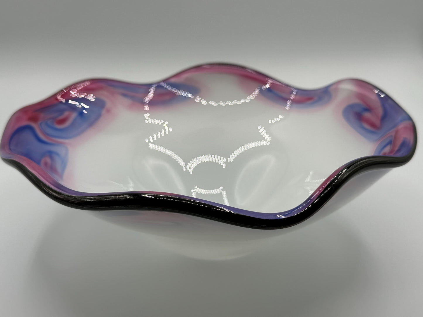 Vintage Art Deco Fenton Glass Bowl: White with Purple & Pink Accents - Elegant Home Decor