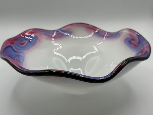 Vintage Art Deco Fenton Glass Bowl: White with Purple & Pink Accents - Elegant Home Decor