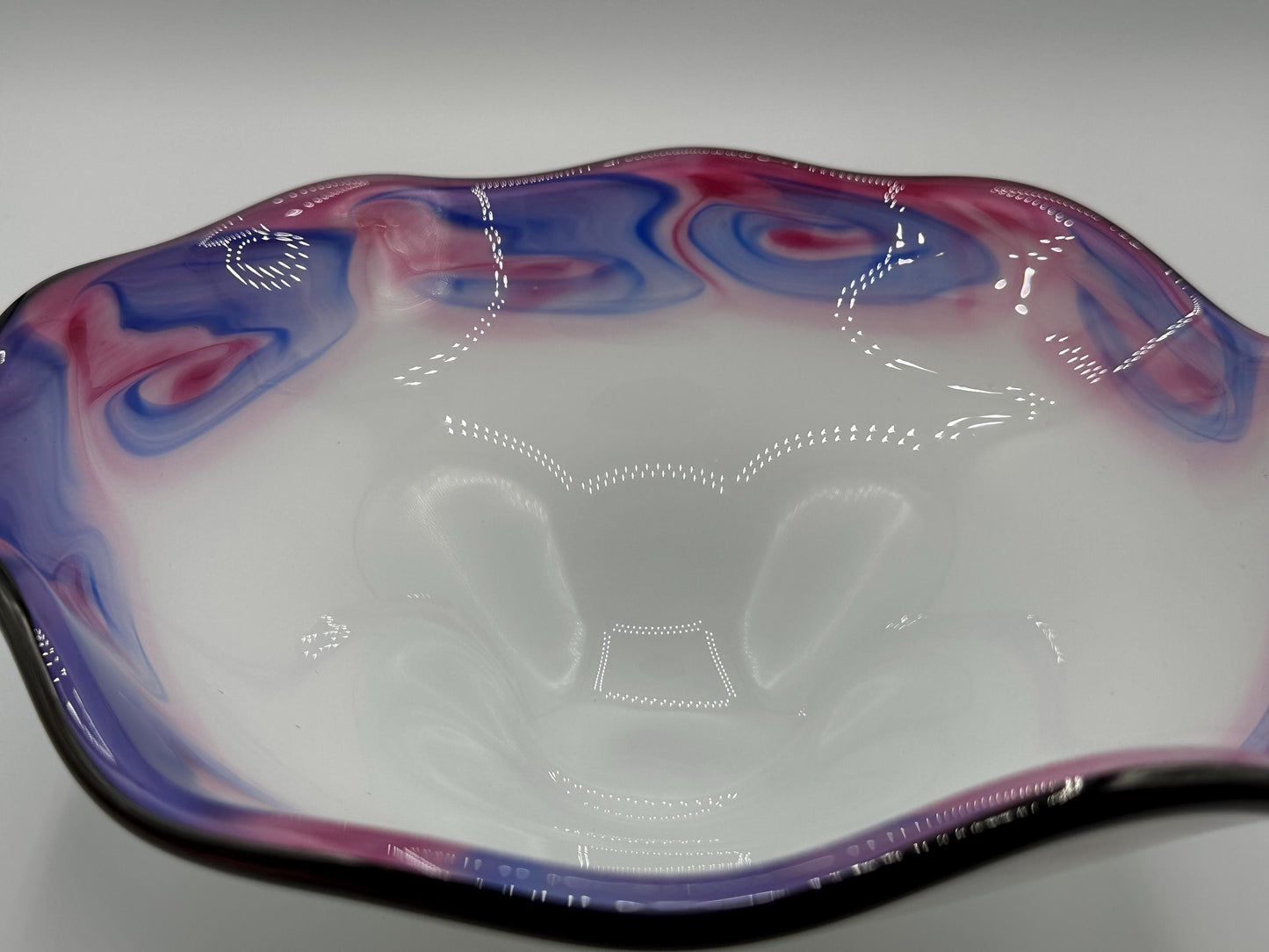 Vintage Art Deco Fenton Glass Bowl: White with Purple & Pink Accents - Elegant Home Decor