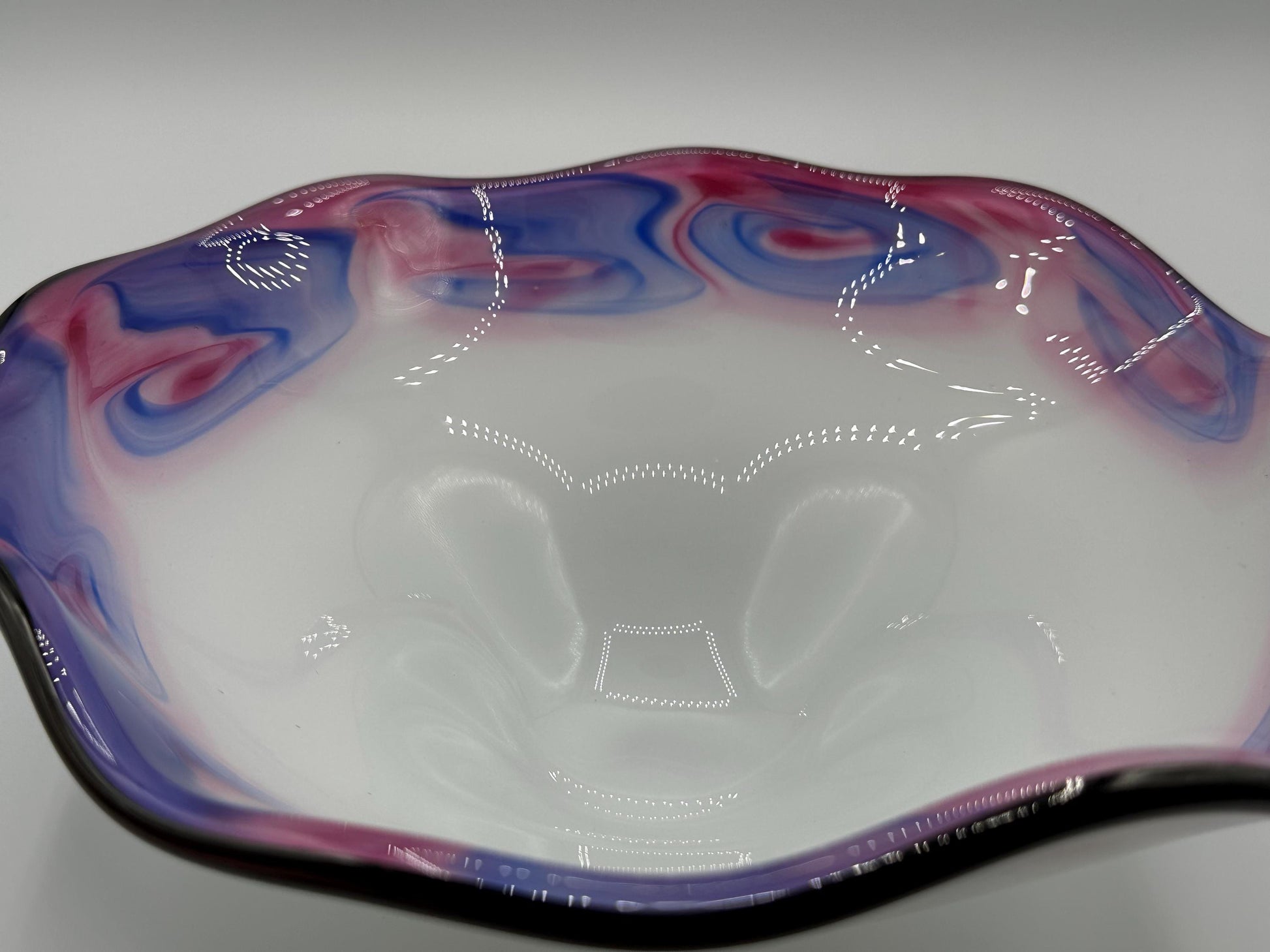 Vintage Art Deco Fenton Glass Bowl: White with Purple & Pink Accents - Elegant Home Decor