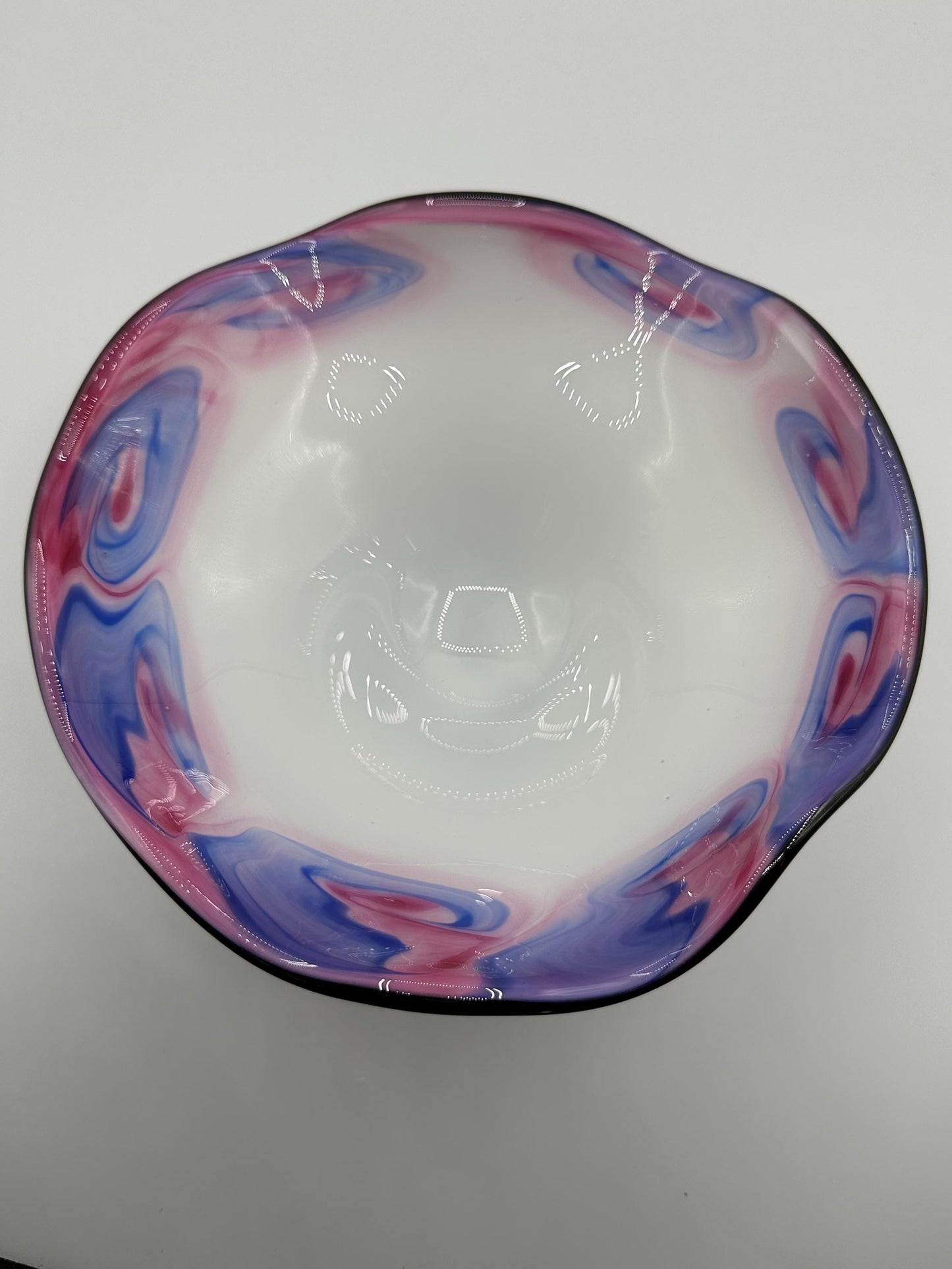 Vintage Art Deco Fenton Glass Bowl: White with Purple & Pink Accents - Elegant Home Decor