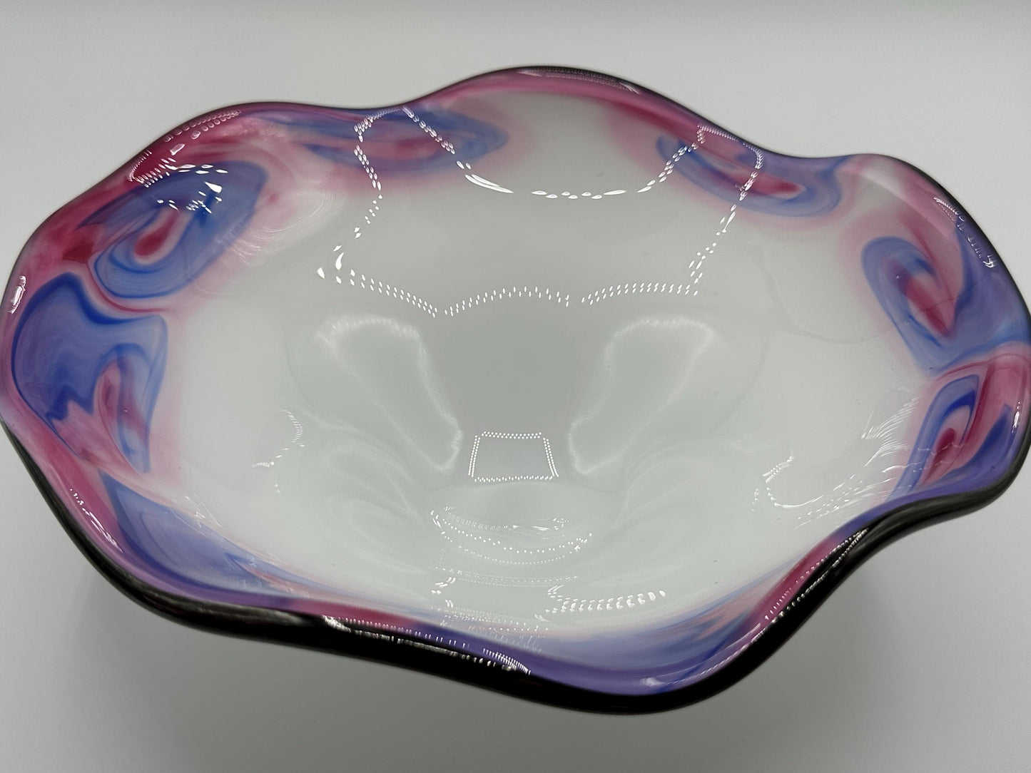 Vintage Art Deco Fenton Glass Bowl: White with Purple & Pink Accents - Elegant Home Decor
