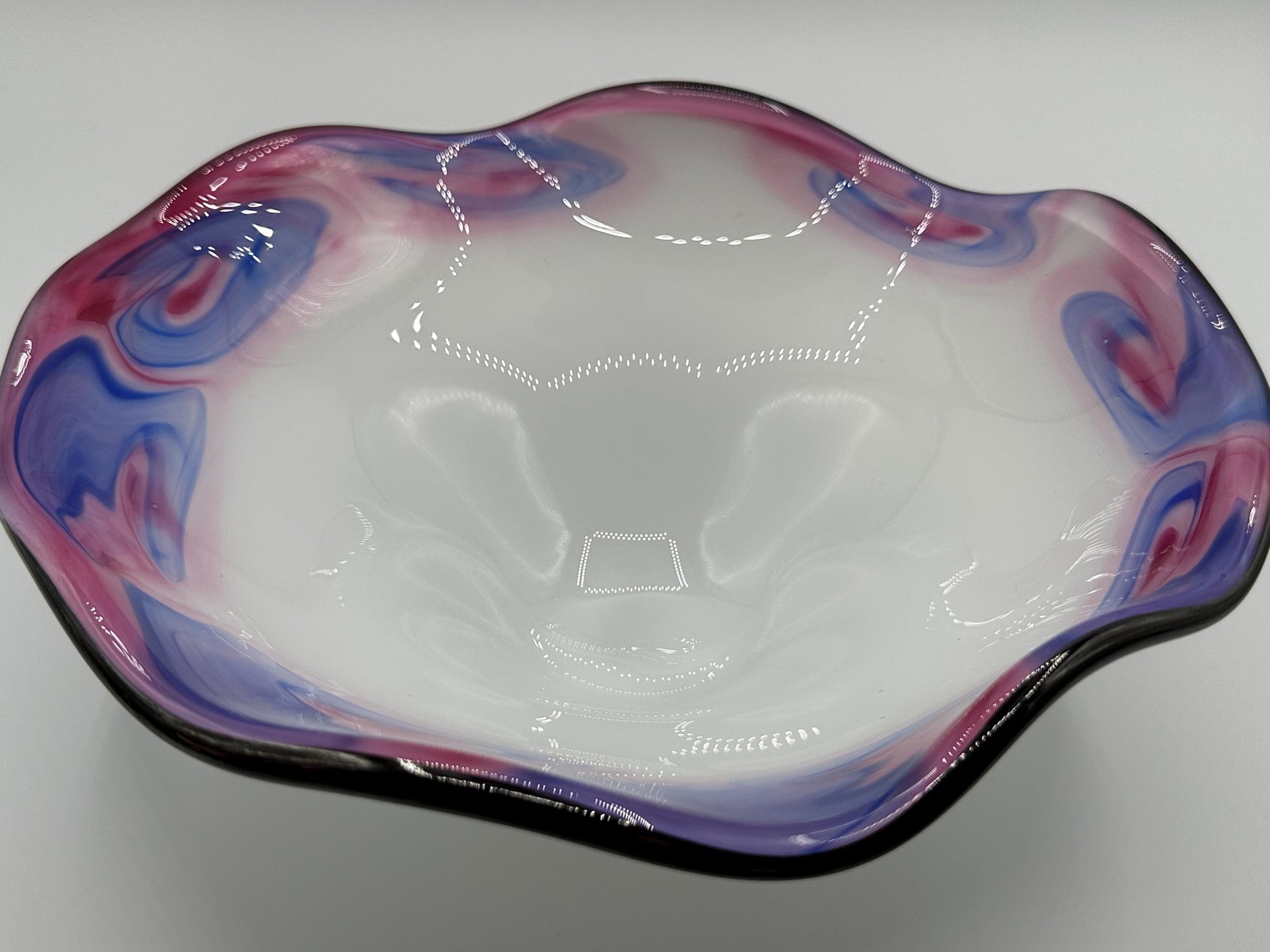 Vintage Art Deco Fenton Glass Bowl: White with Purple & Pink Accents - Elegant Home Decor
