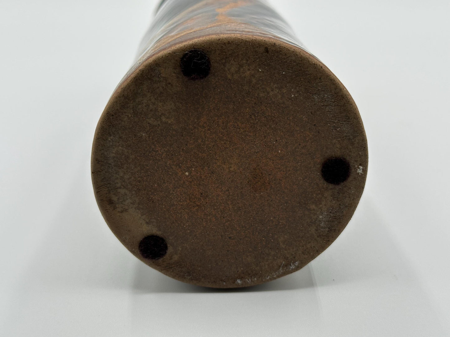 Vintage Mid-Century Modern Cylindrical Vase: Brown & Black Swirl Accents - USA Pottery Craft