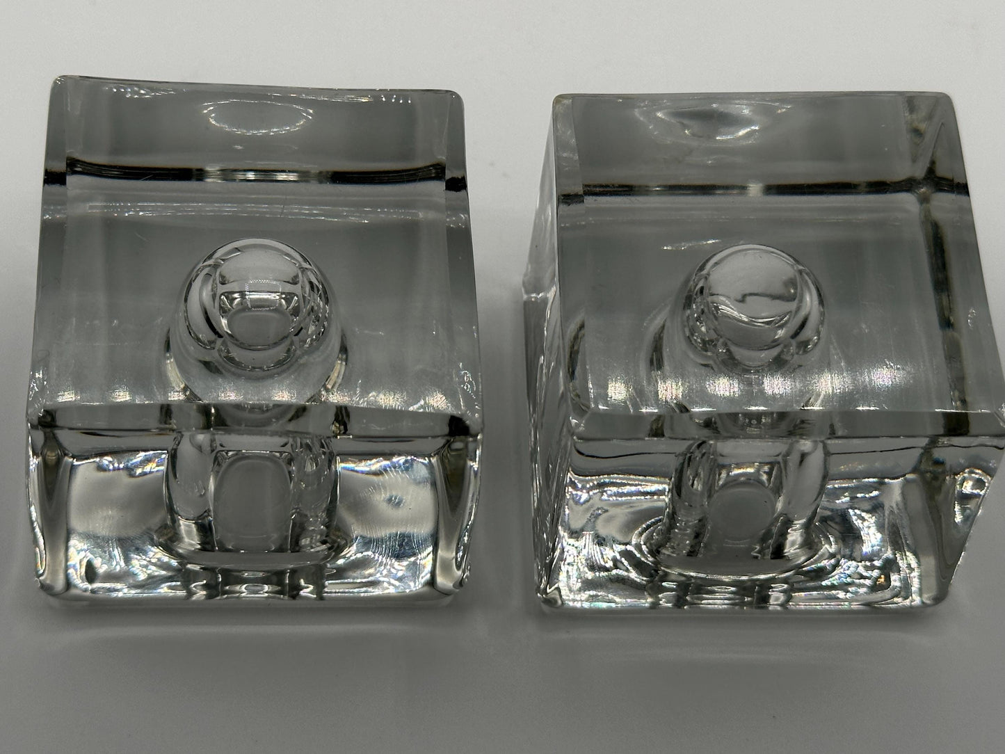 Vintage Mid-Century Modern Heavy Crystal Square Inkwell - Retro Desktop Accessory for Writers