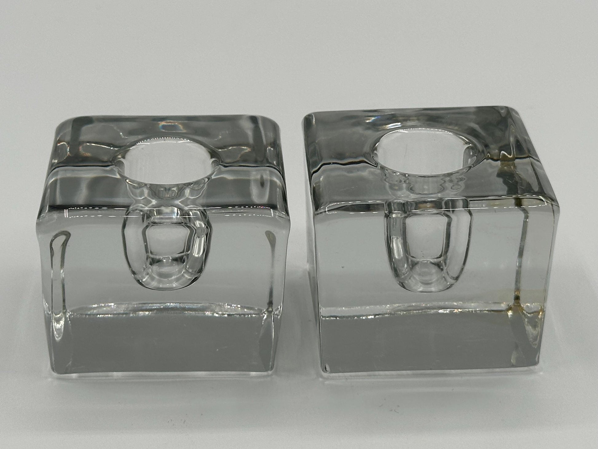 Vintage Mid-Century Modern Heavy Crystal Square Inkwell - Retro Desktop Accessory for Writers