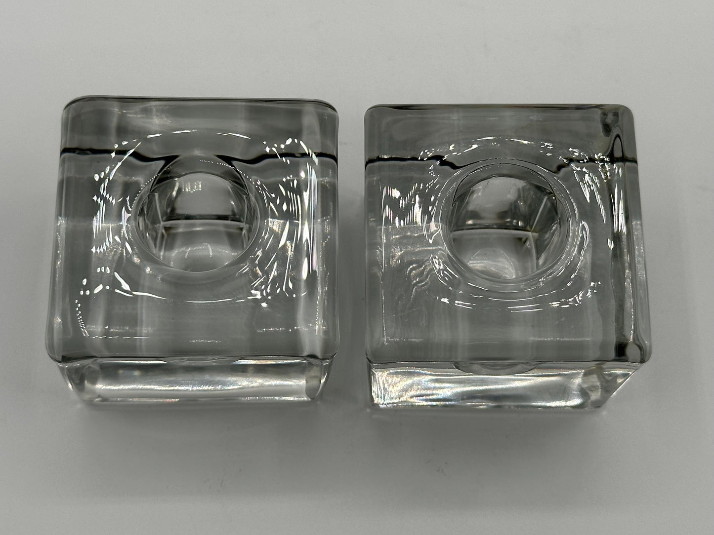 Vintage Mid-Century Modern Heavy Crystal Square Inkwell - Retro Desktop Accessory for Writers