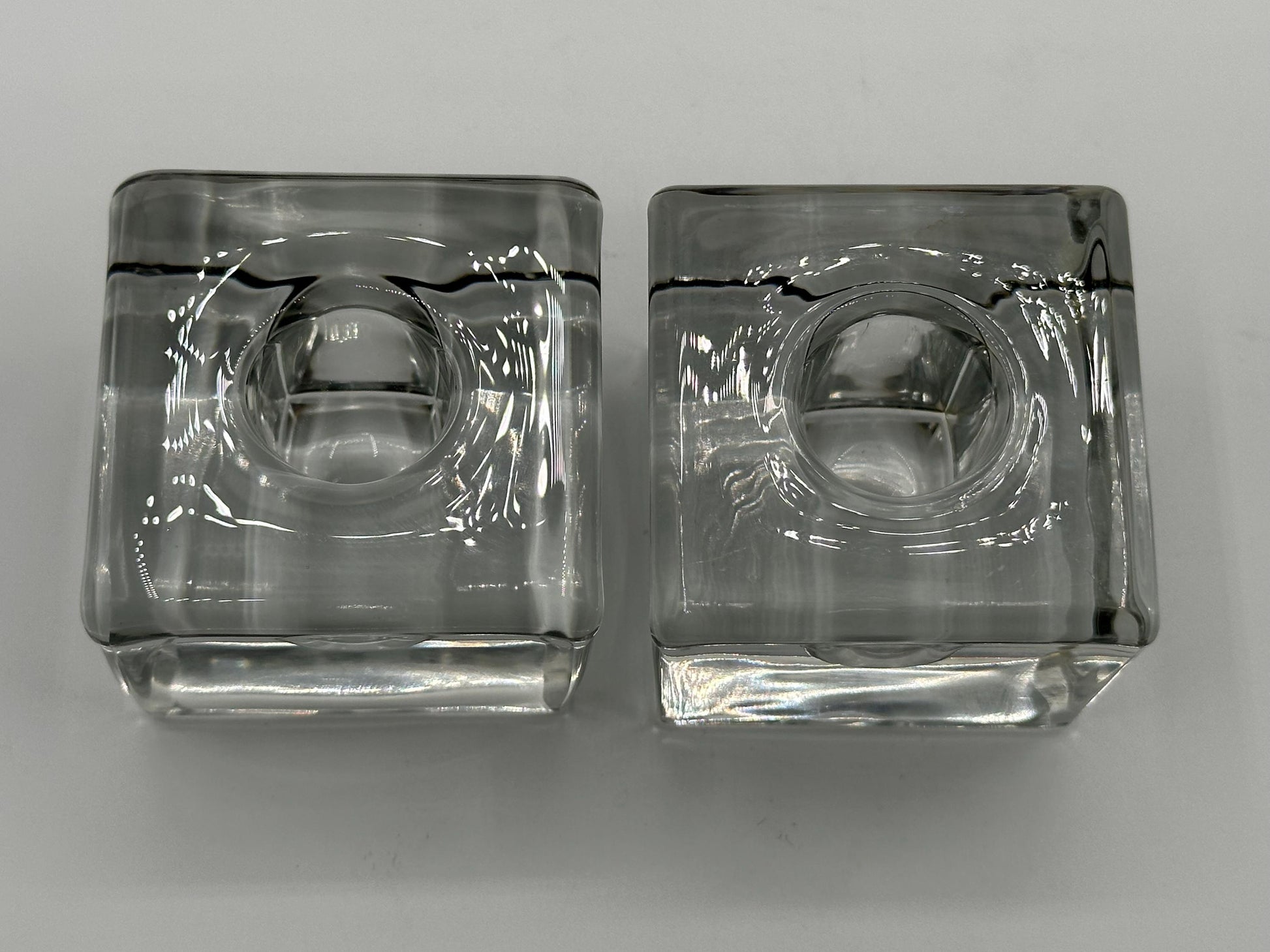Vintage Mid-Century Modern Heavy Crystal Square Inkwell - Retro Desktop Accessory for Writers