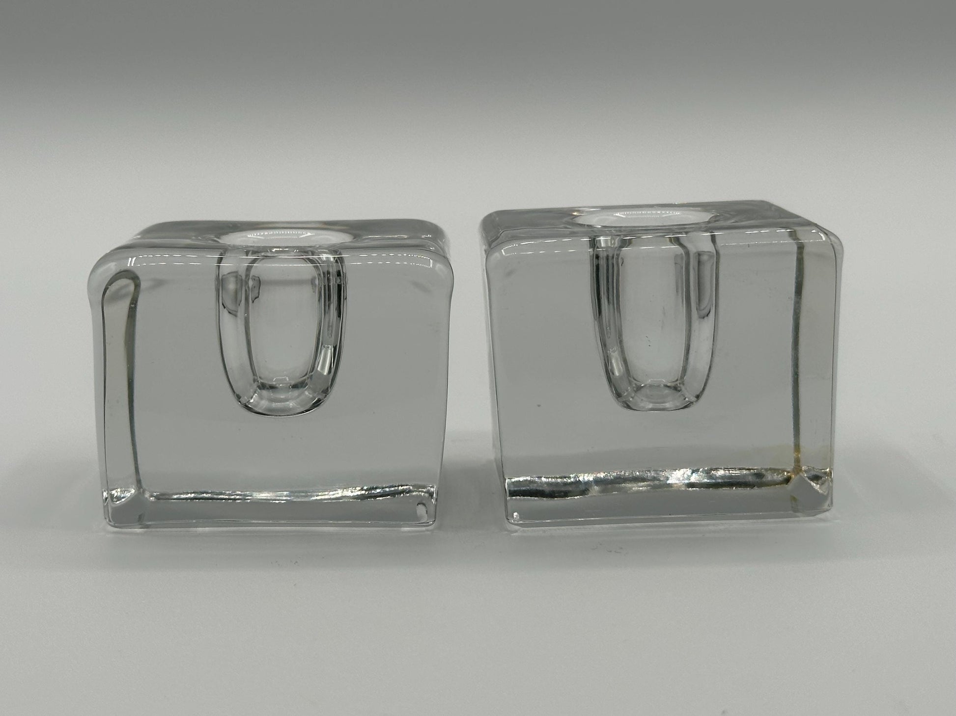 Vintage Mid-Century Modern Heavy Crystal Square Inkwell - Retro Desktop Accessory for Writers