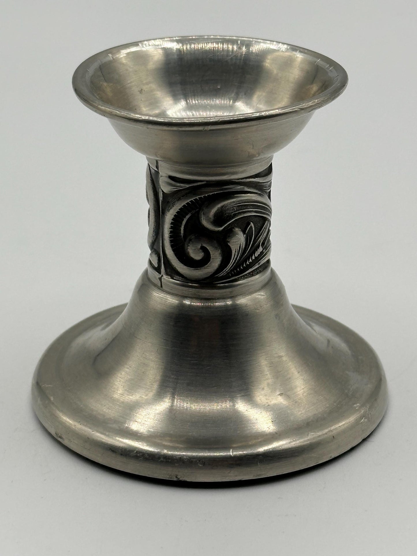Elegant Norwegian Pewter Taper Candlestick: Haugrud Silver-Tone Candle Holder for Home Decor