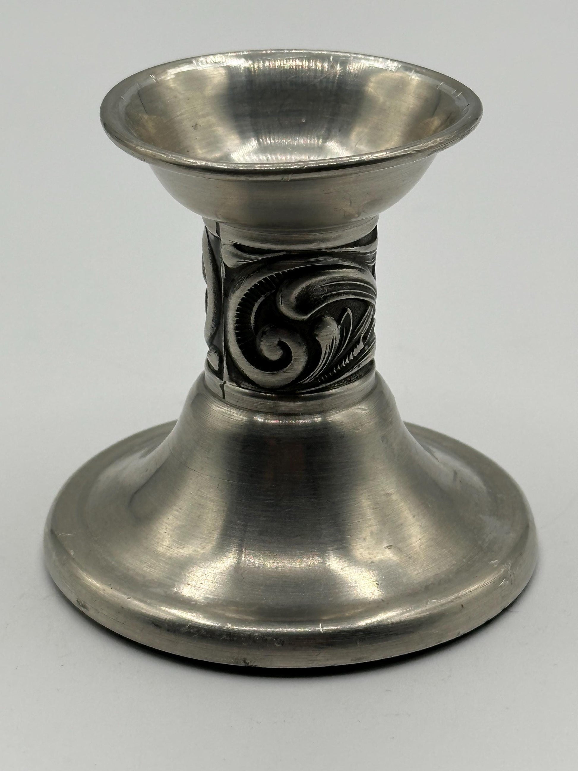 Elegant Norwegian Pewter Taper Candlestick: Haugrud Silver-Tone Candle Holder for Home Decor