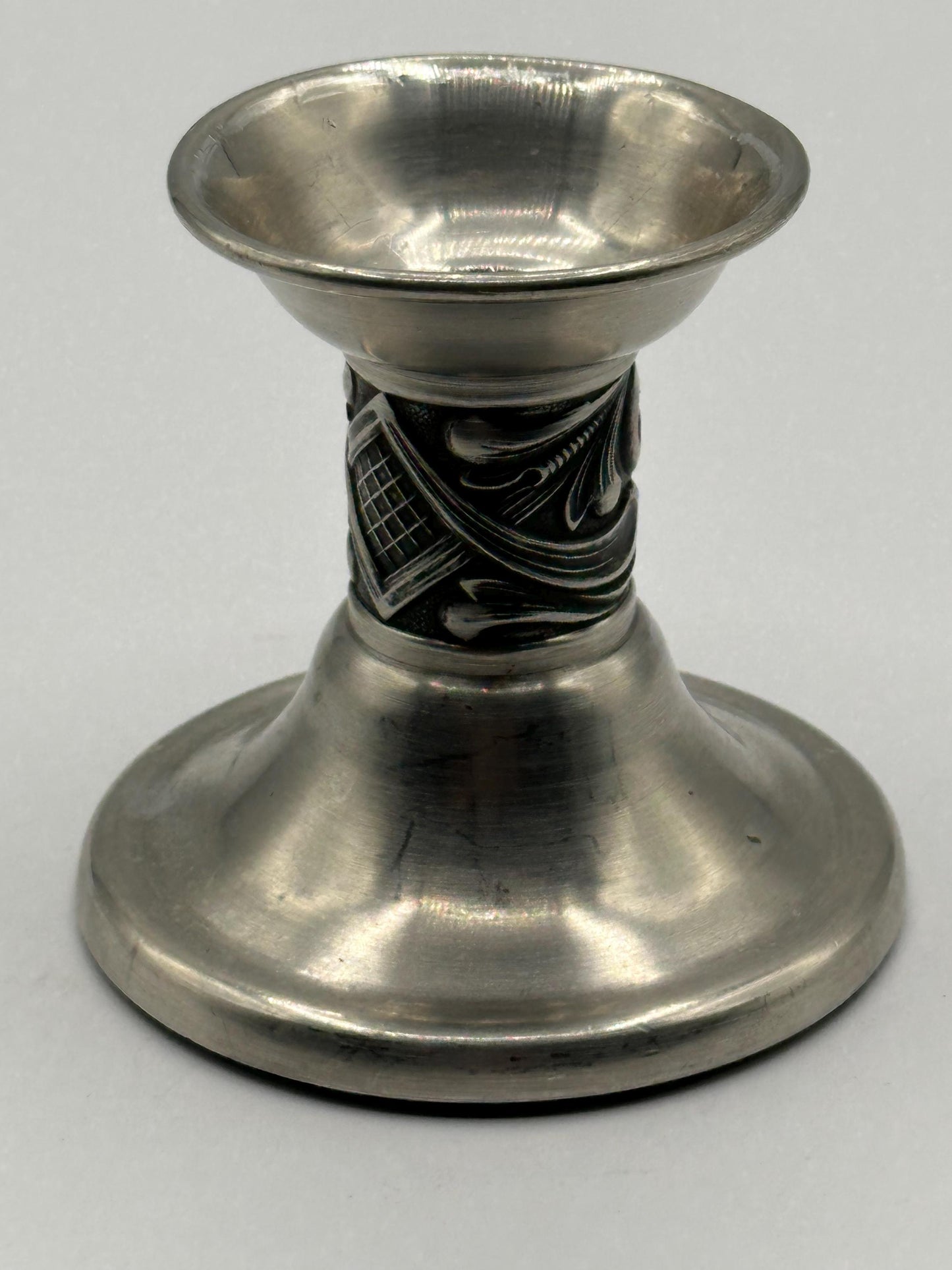 Elegant Norwegian Pewter Taper Candlestick: Haugrud Silver-Tone Candle Holder for Home Decor