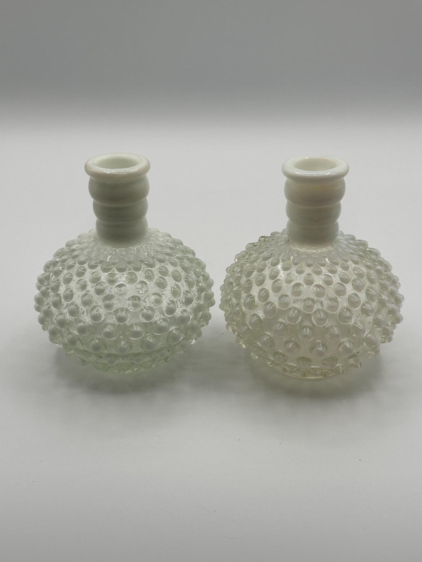 Vintage Fenton Opalescent Hobnail Glass Bottles: Collectible Decor Pieces without Lids