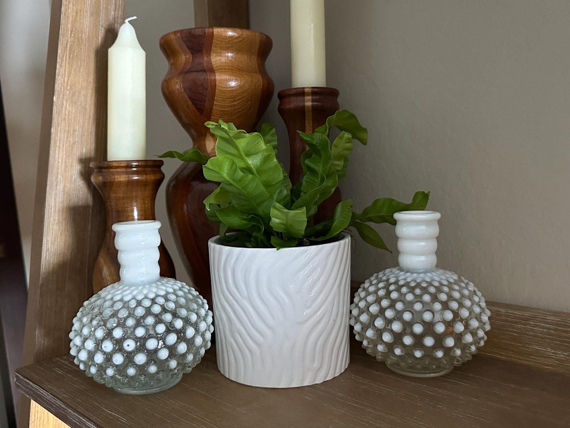 Vintage Fenton Opalescent Hobnail Glass Bottles: Collectible Decor Pieces without Lids
