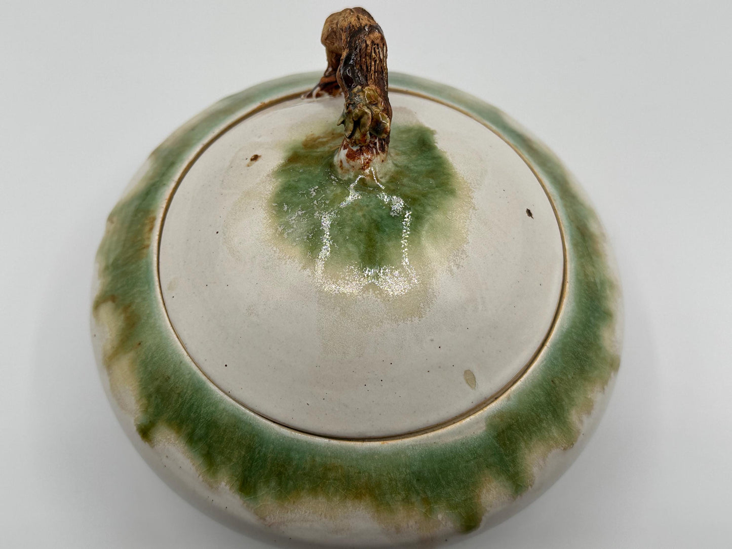 Vintage Stoneware Serving Dish with Unique Branch Handle - Rustic Ceramic Pottery in Earthy Tones