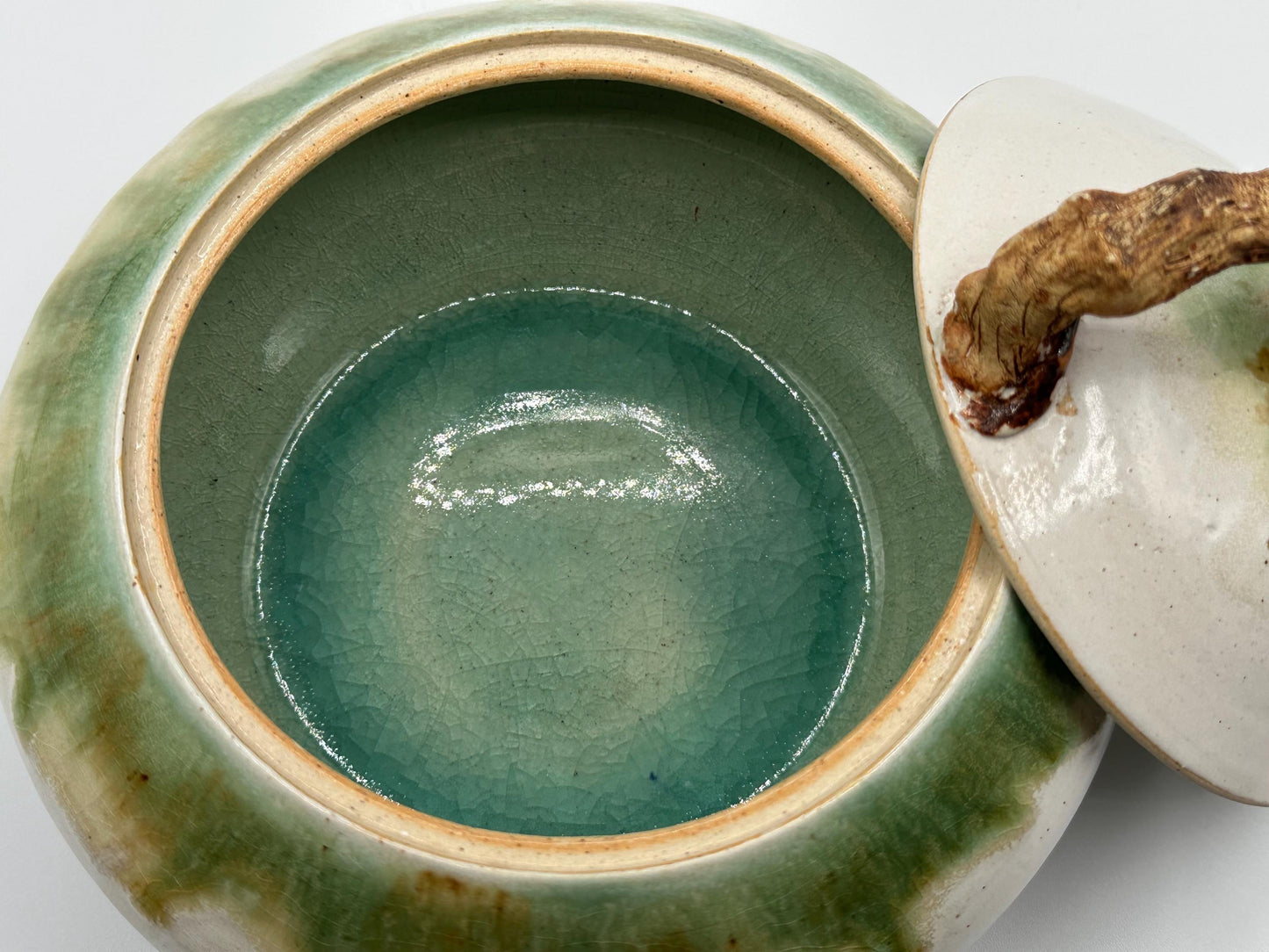 Vintage Stoneware Serving Dish with Unique Branch Handle - Rustic Ceramic Pottery in Earthy Tones