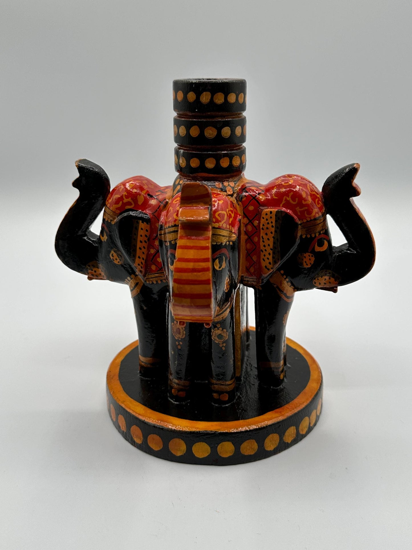 Vintage Boho Hand-Painted Elephant Wooden Candle Holders Set - Unique Home Decor Accent Pieces