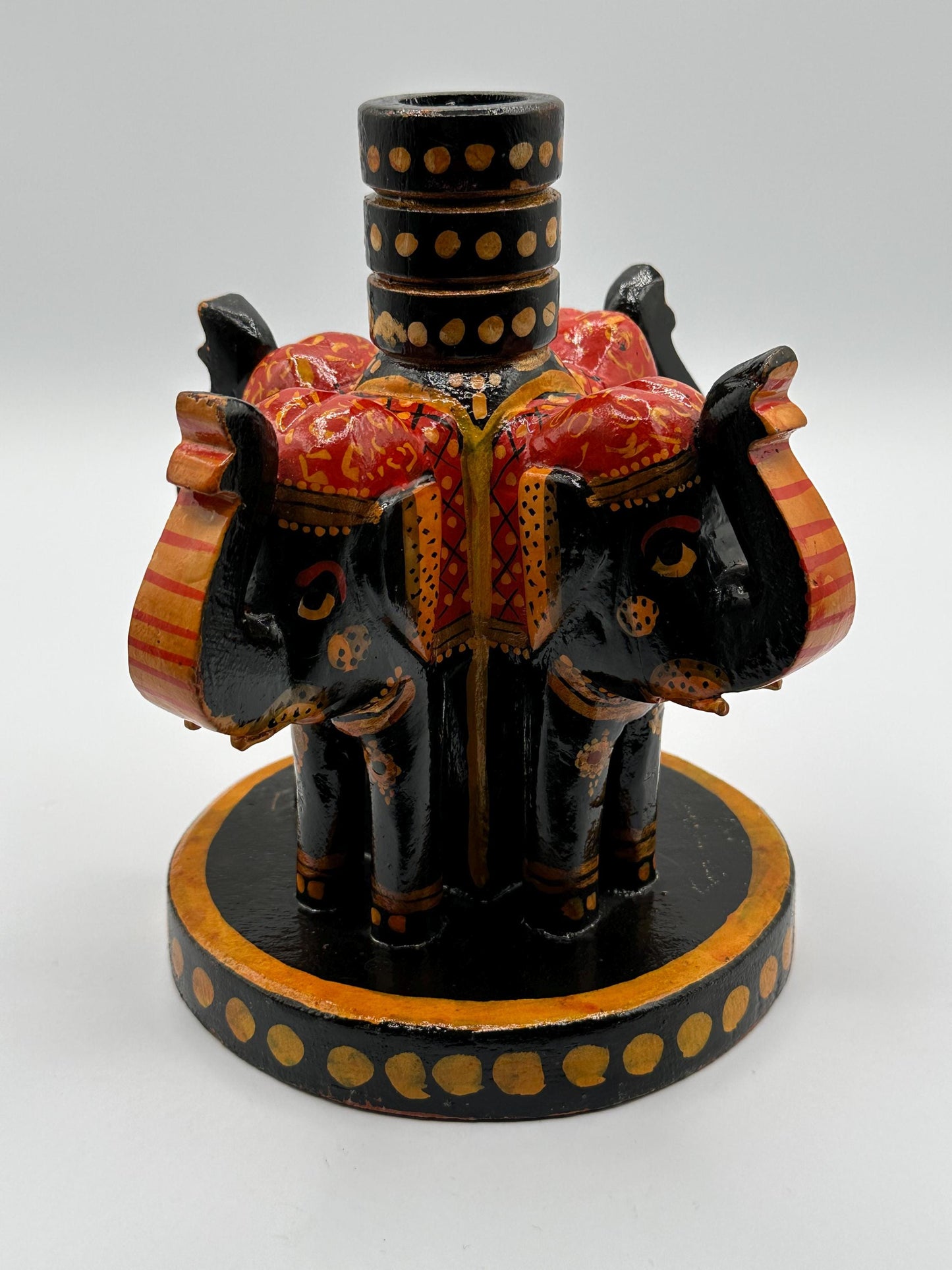 Vintage Boho Hand-Painted Elephant Wooden Candle Holders Set - Unique Home Decor Accent Pieces