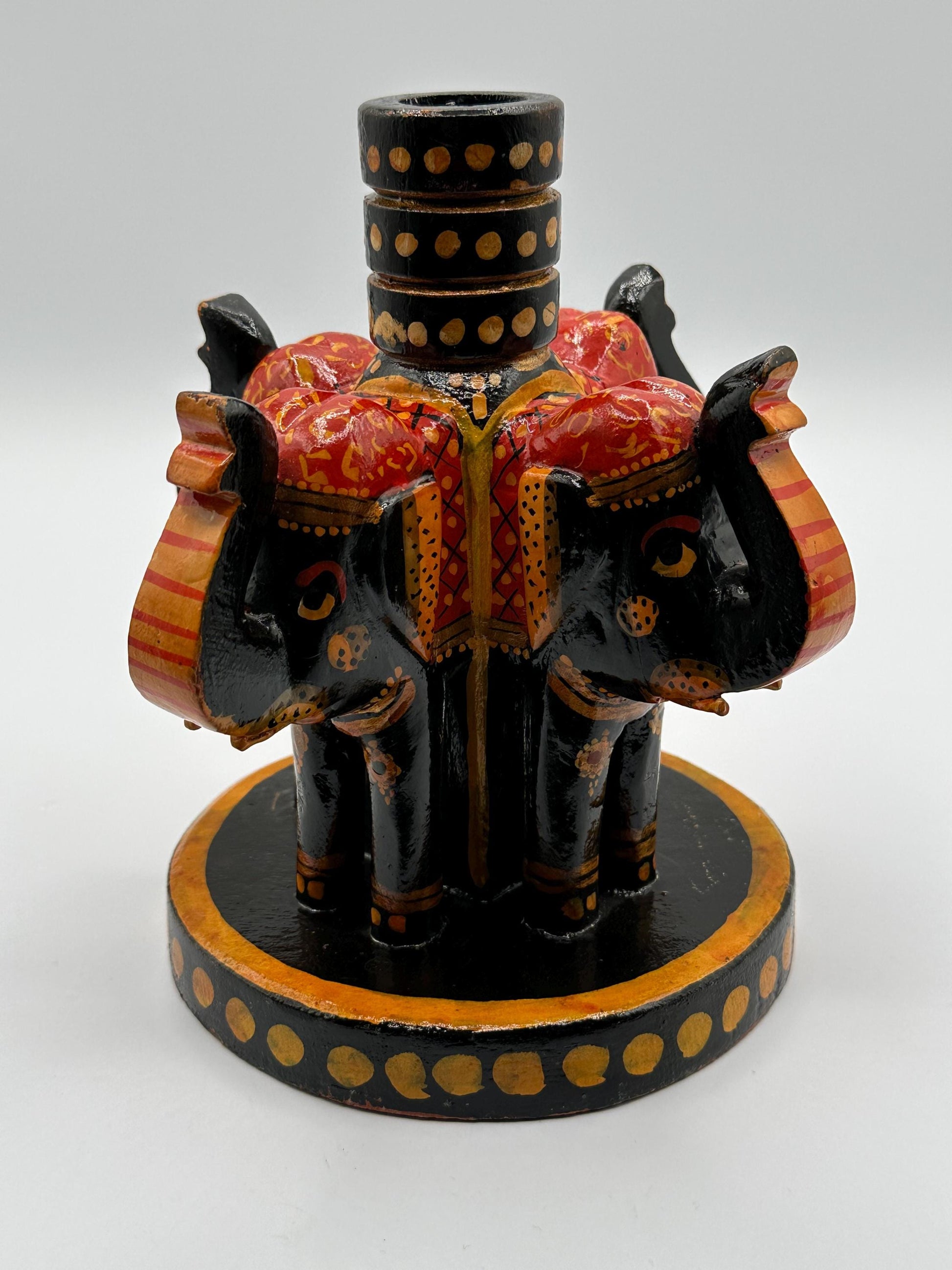 Vintage Boho Hand-Painted Elephant Wooden Candle Holders Set - Unique Home Decor Accent Pieces