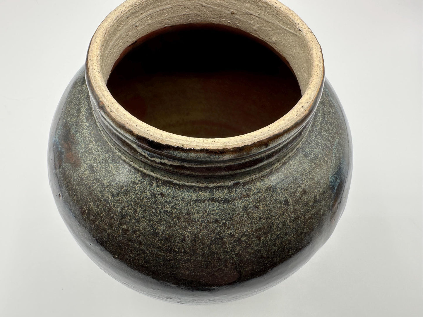 Handcrafted Vintage Studio Pottery Vase With Bronze and Blue Specks- Signed Glazed Ceramic Art Piece for Home Decor