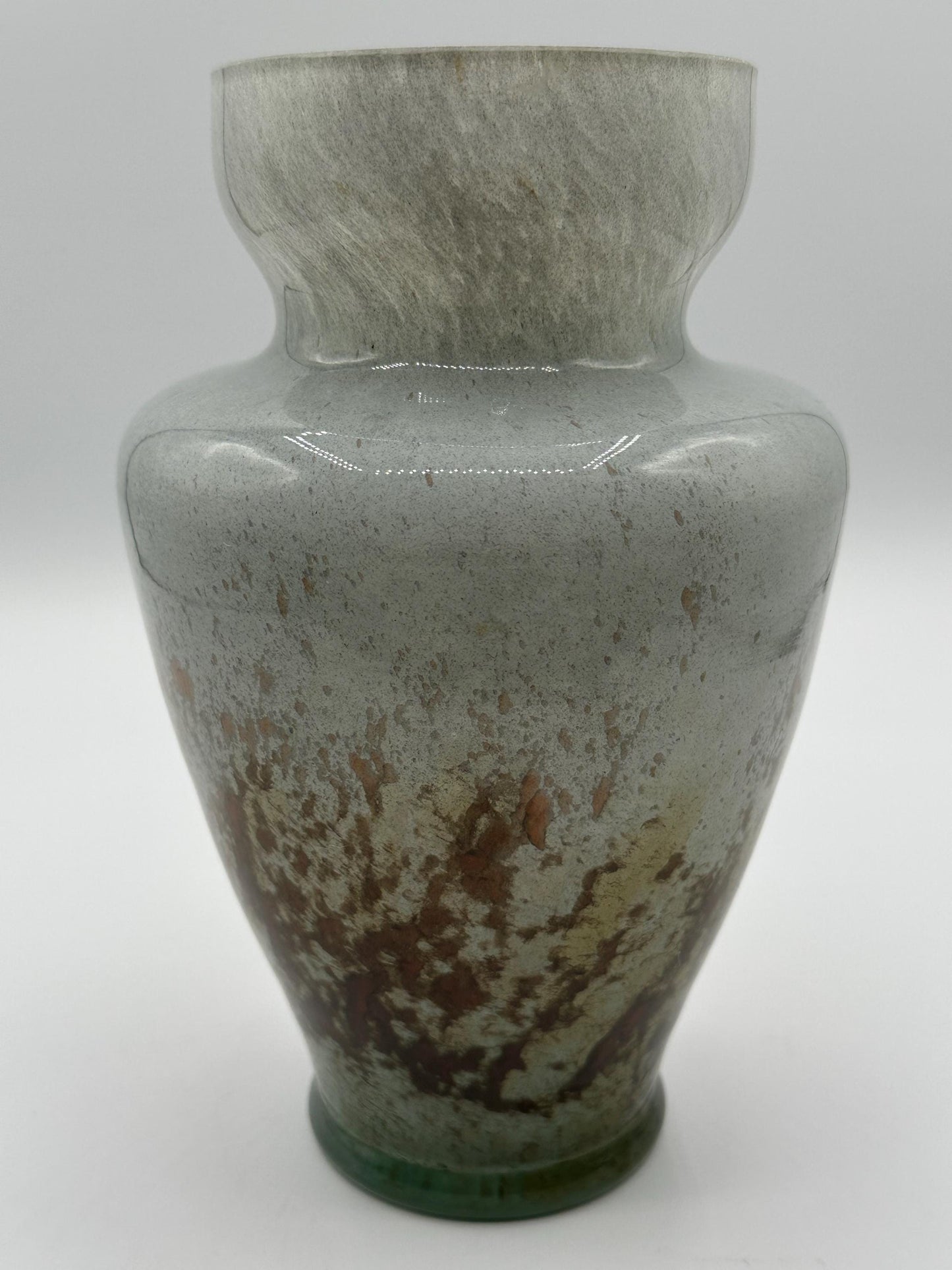 Vintage Czech Art Deco Handblown Glass Vase - Bronze & Green Drip Design by N Ogica, 8 Inches Tall