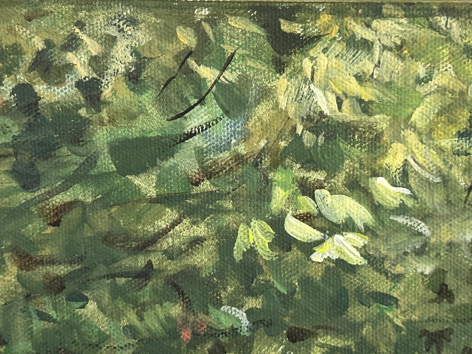 Tranquil Autumn Woodland Scene: Original Impressionist Landscape Painting with Couple on Bench by Artist Lubov