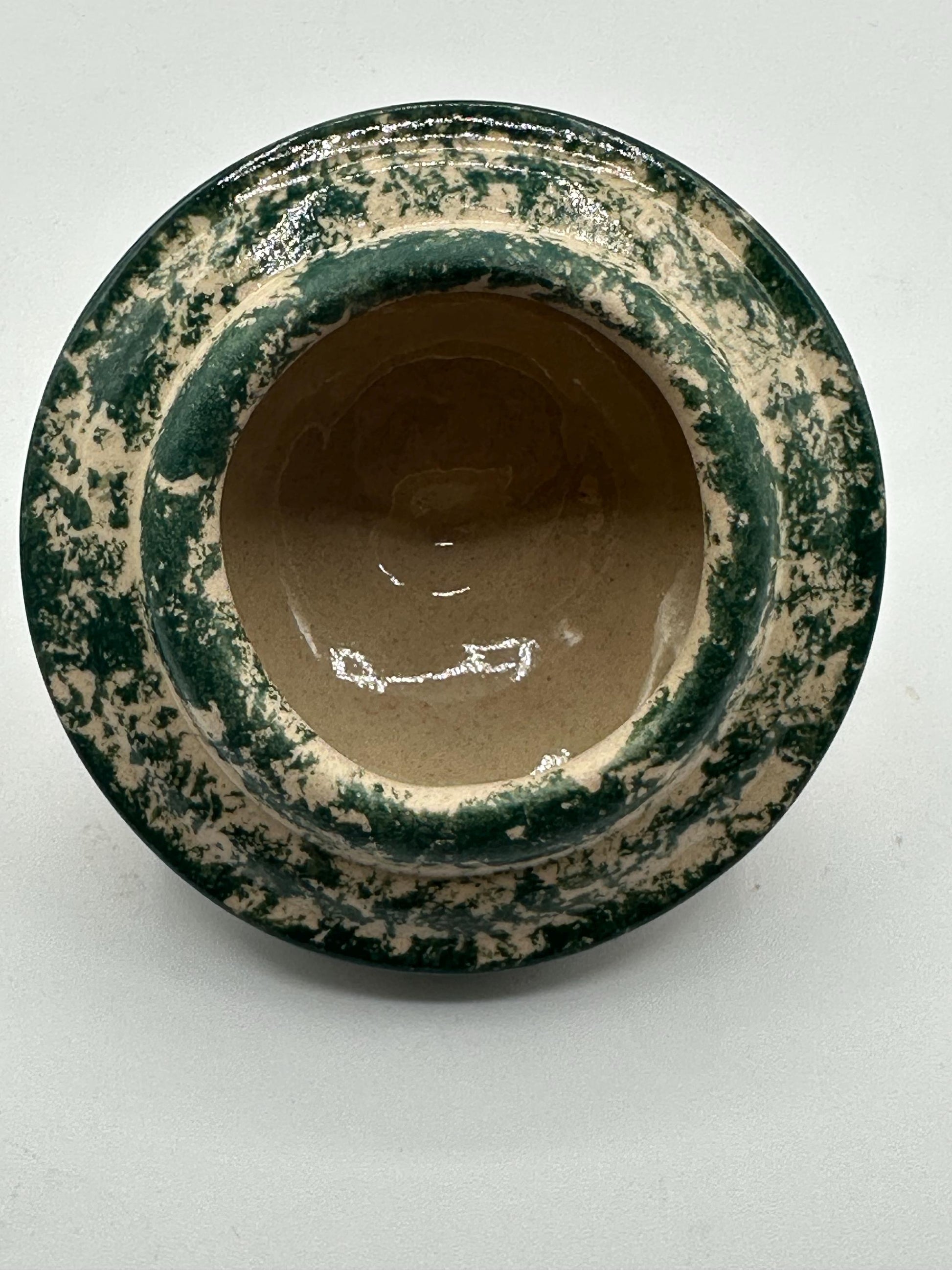 Vintage-Inspired Green Spongeware Pottery Canister with Cottage Design and Lid for Kitchen Storage