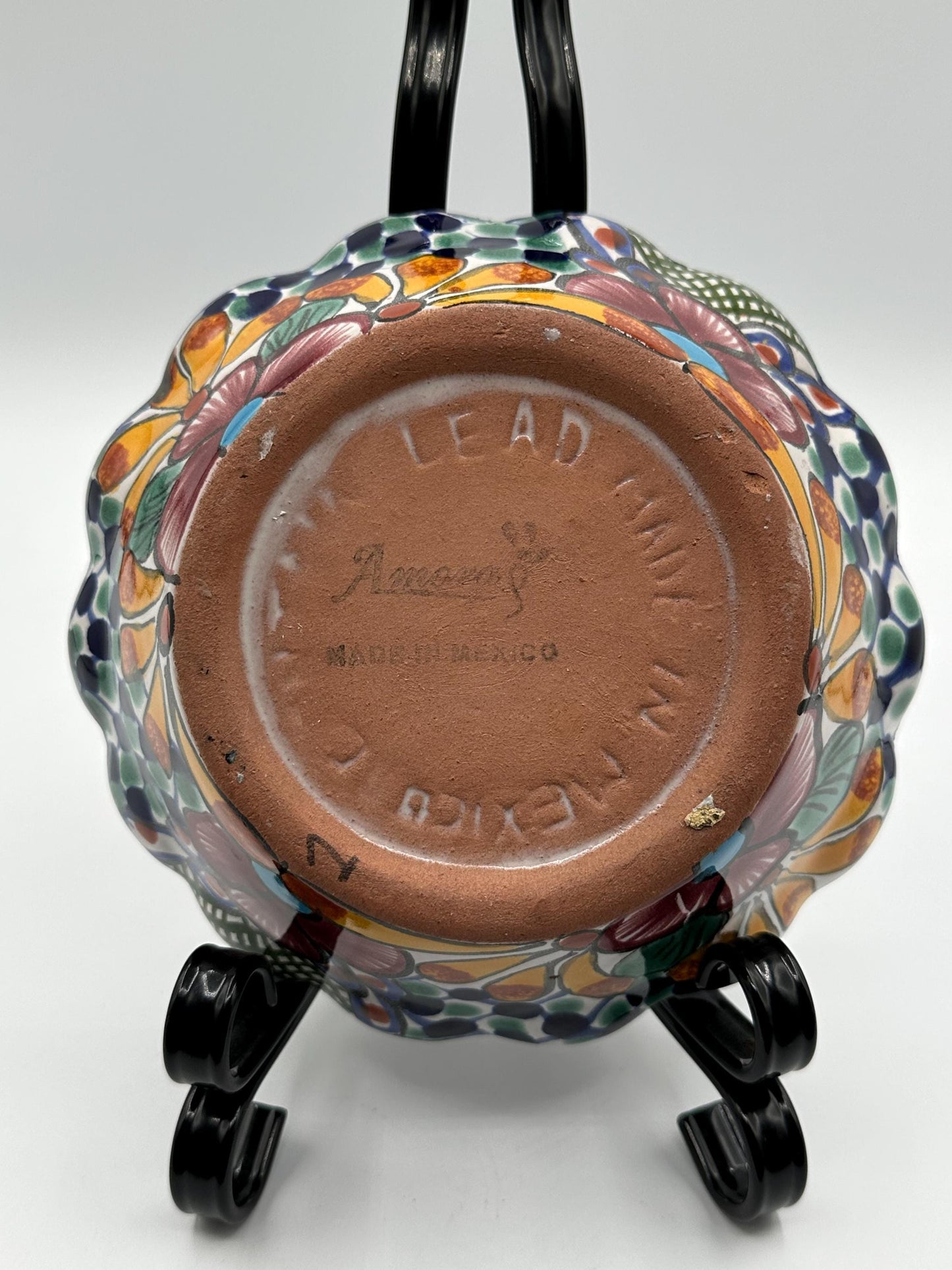 Amora Mexican Glazed Floral Pottery Bowl - Handcrafted Ceramic Serving Dish