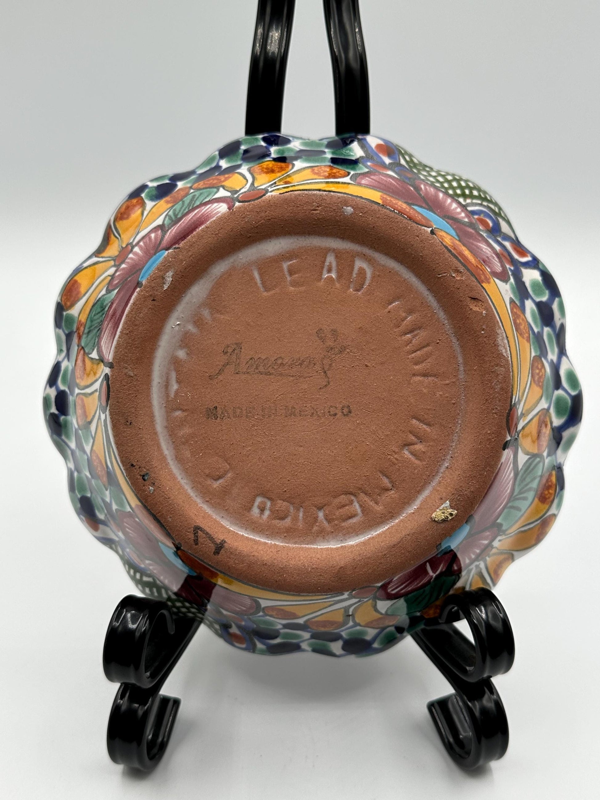 Amora Mexican Glazed Floral Pottery Bowl - Handcrafted Ceramic Serving Dish