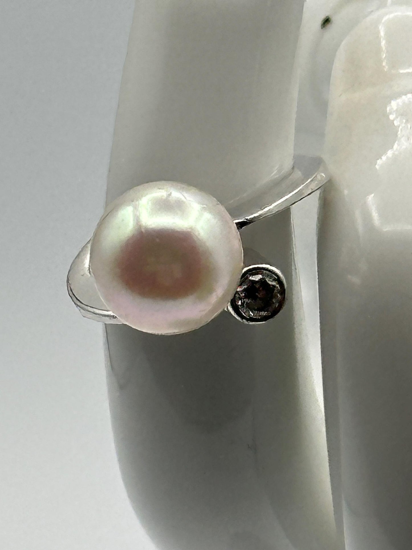 Elegant Pearl and Cubic Zirconia Sterling Silver Ring - Dainty Bridal Jewelry Gift