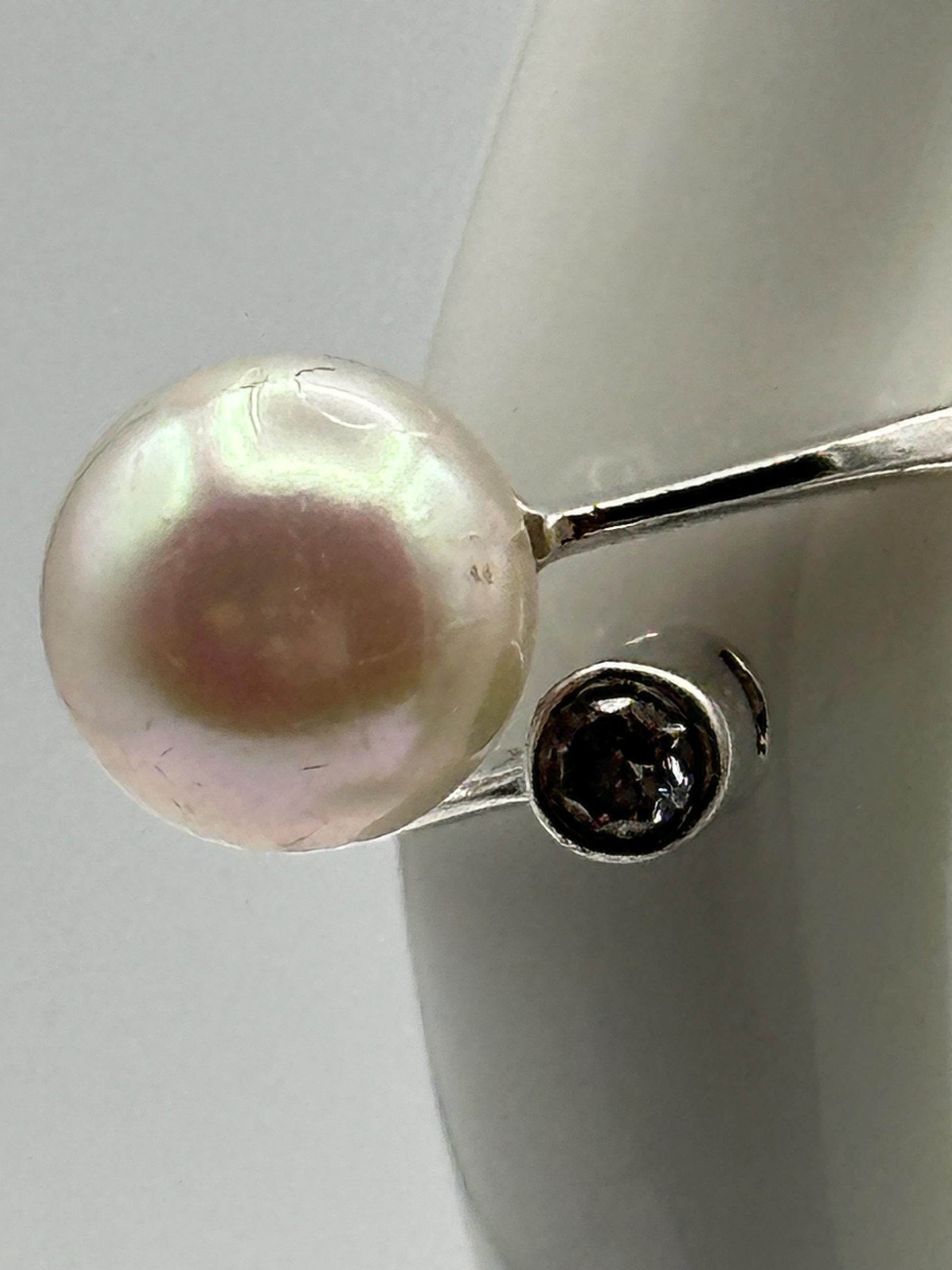 Elegant Pearl and Cubic Zirconia Sterling Silver Ring - Dainty Bridal Jewelry Gift