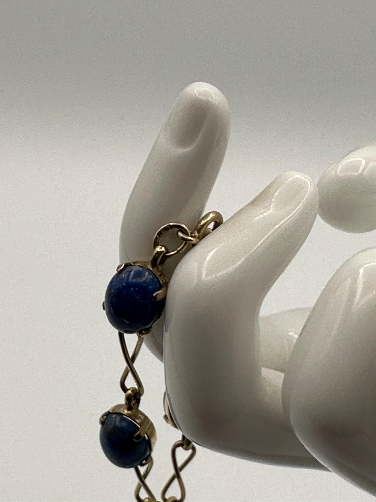 Vintage Sterling Silver Bracelet with Blue Lapis Lazuli Stones - Elegant Boho Gemstone Jewelry