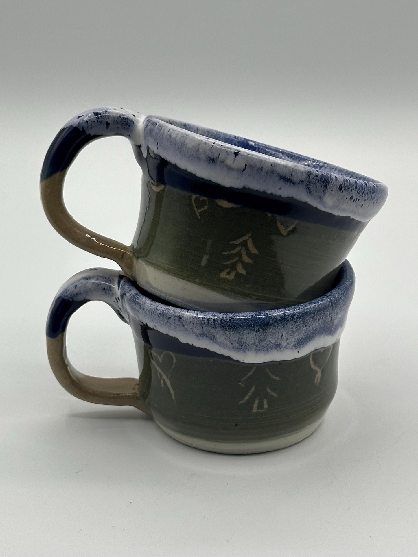 Artisan Ceramic Coffee Cups: Set of 2 Handcrafted Stoneware Pottery Mugs for Home and Café