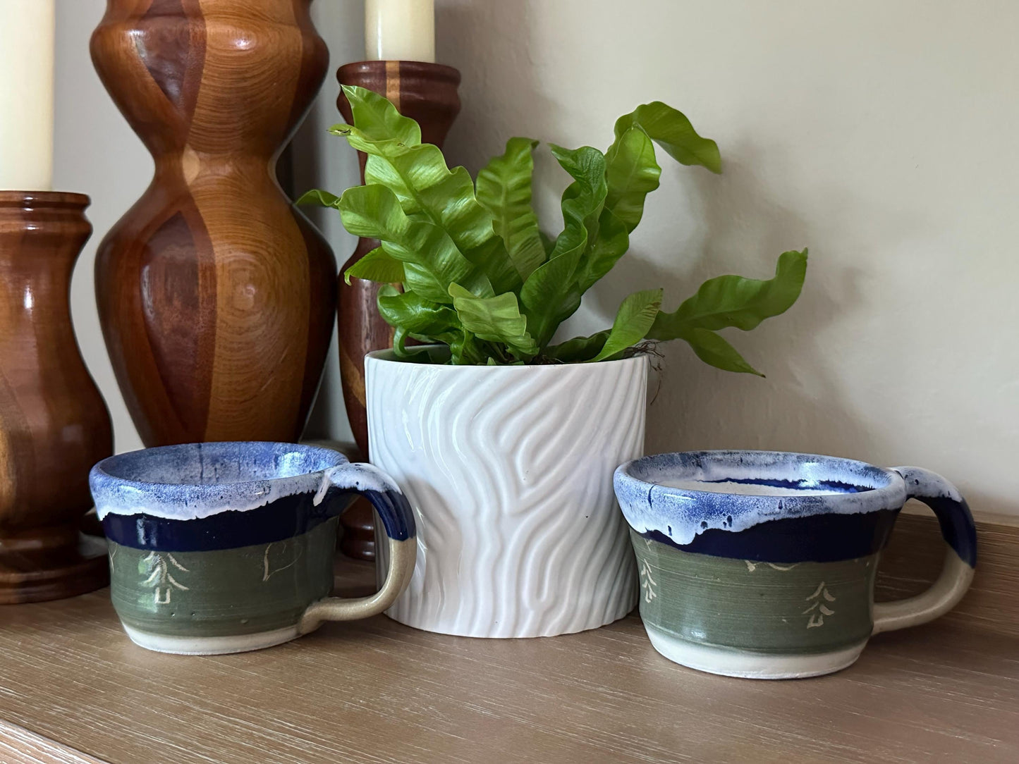Artisan Ceramic Coffee Cups: Set of 2 Handcrafted Stoneware Pottery Mugs for Home and Café
