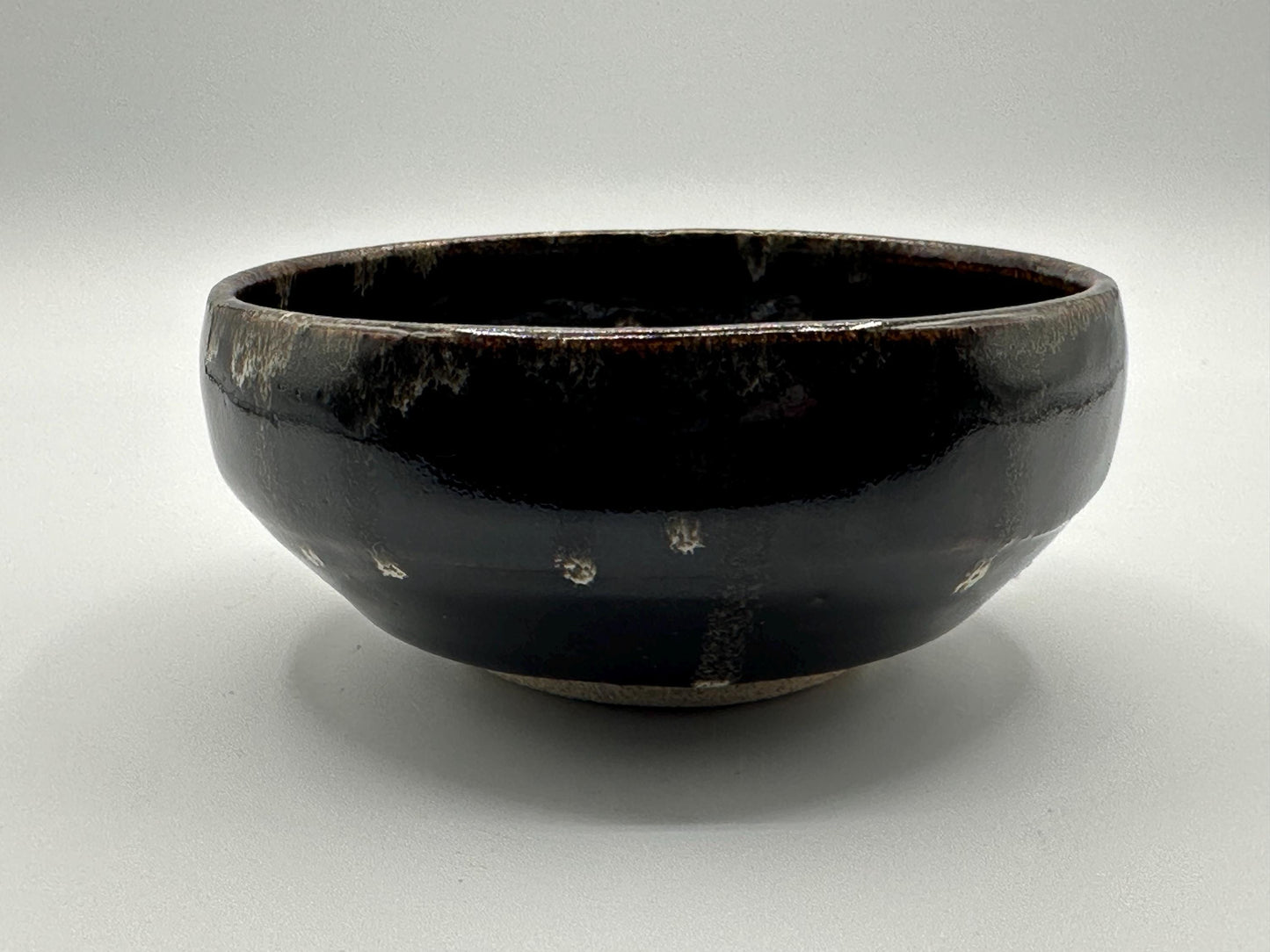Handcrafted Japanese Ceramic Tea Bowl - Brown with White Drip Glaze - Artist Signed