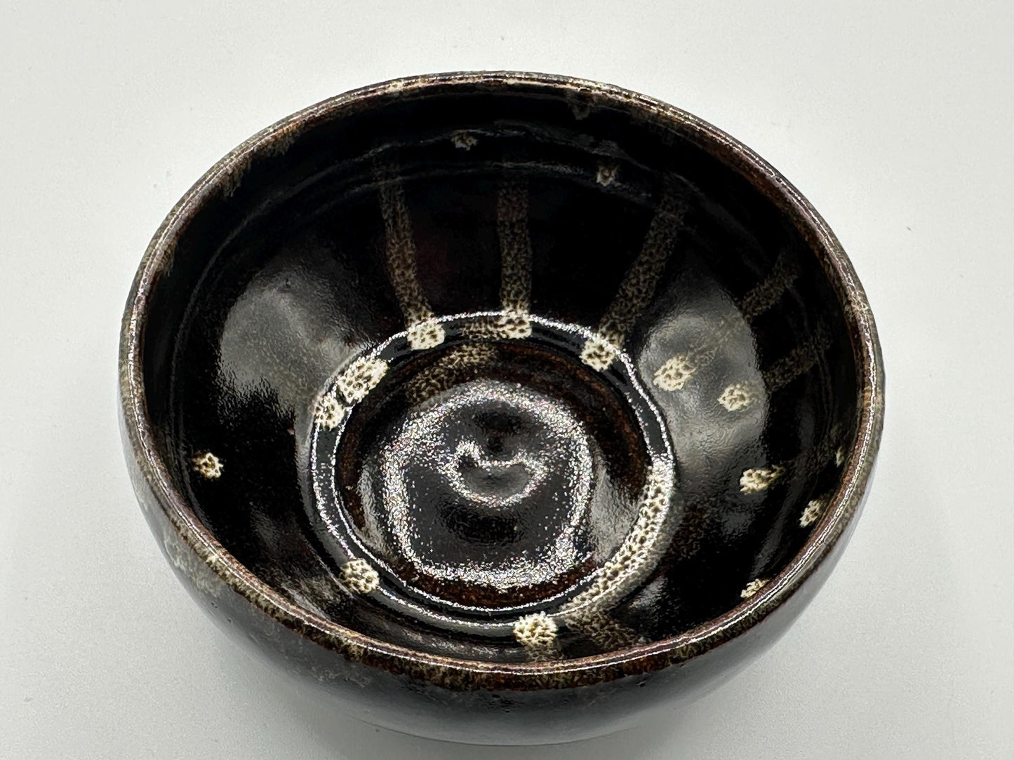 Handcrafted Japanese Ceramic Tea Bowl - Brown with White Drip Glaze - Artist Signed