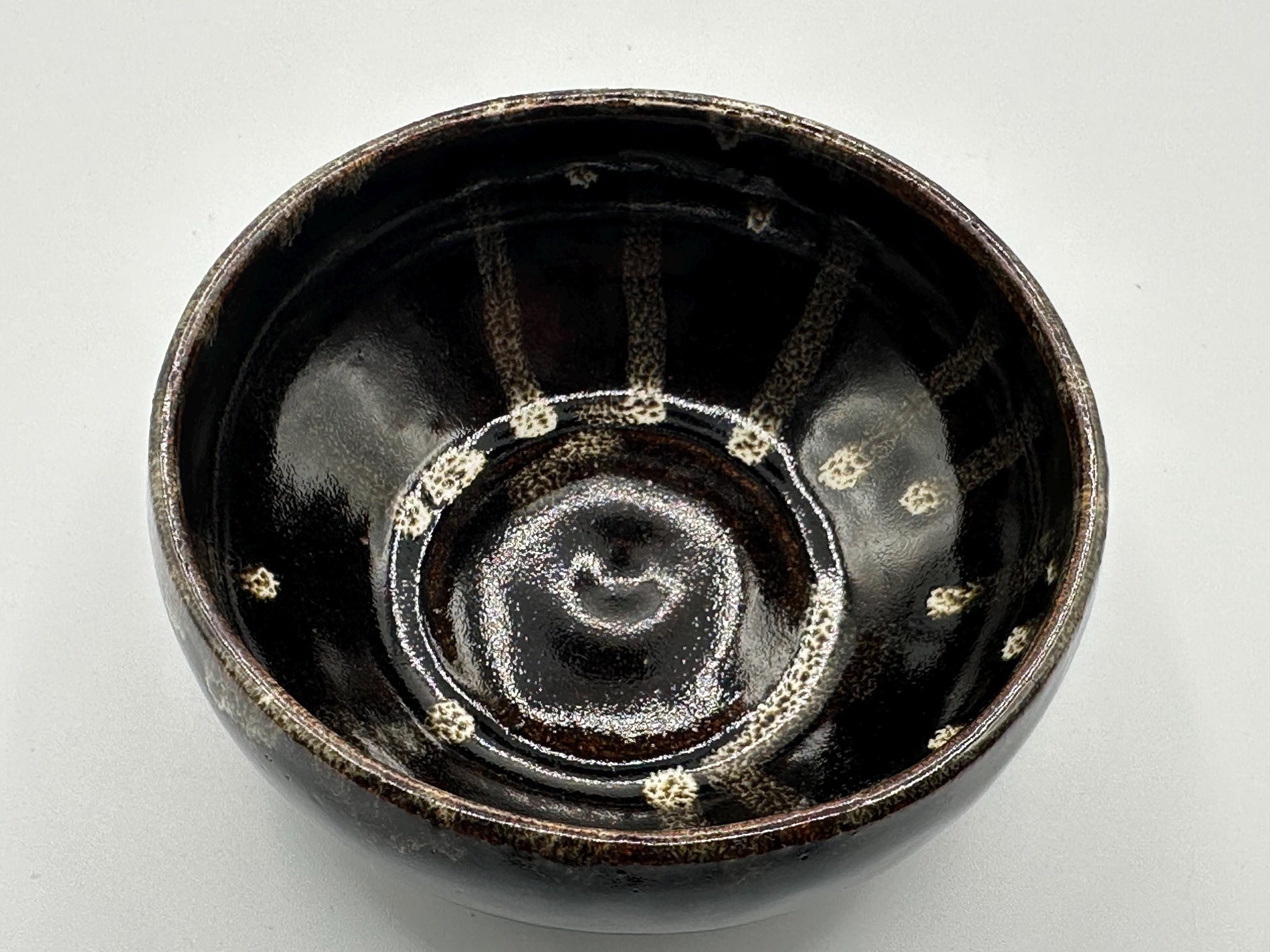 Handcrafted Japanese Ceramic Tea Bowl - Brown with White Drip Glaze - Artist Signed