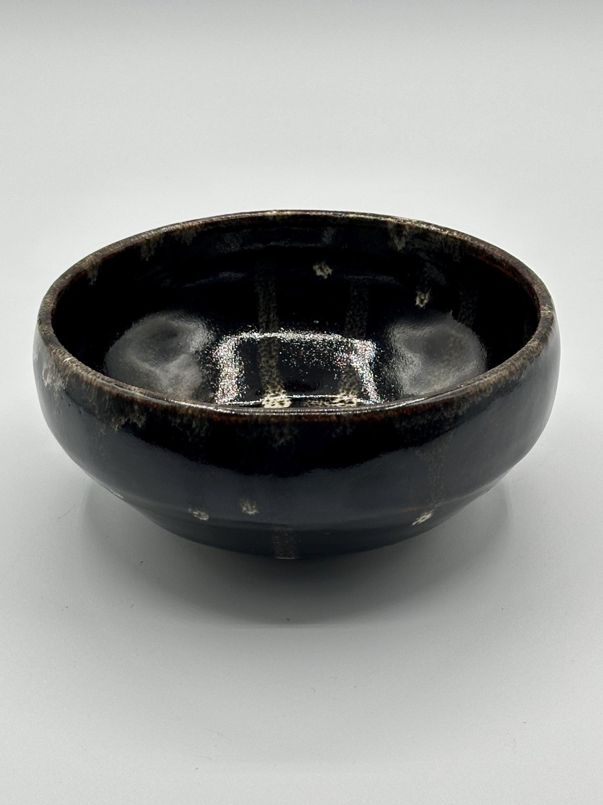 Handcrafted Japanese Ceramic Tea Bowl - Brown with White Drip Glaze - Artist Signed