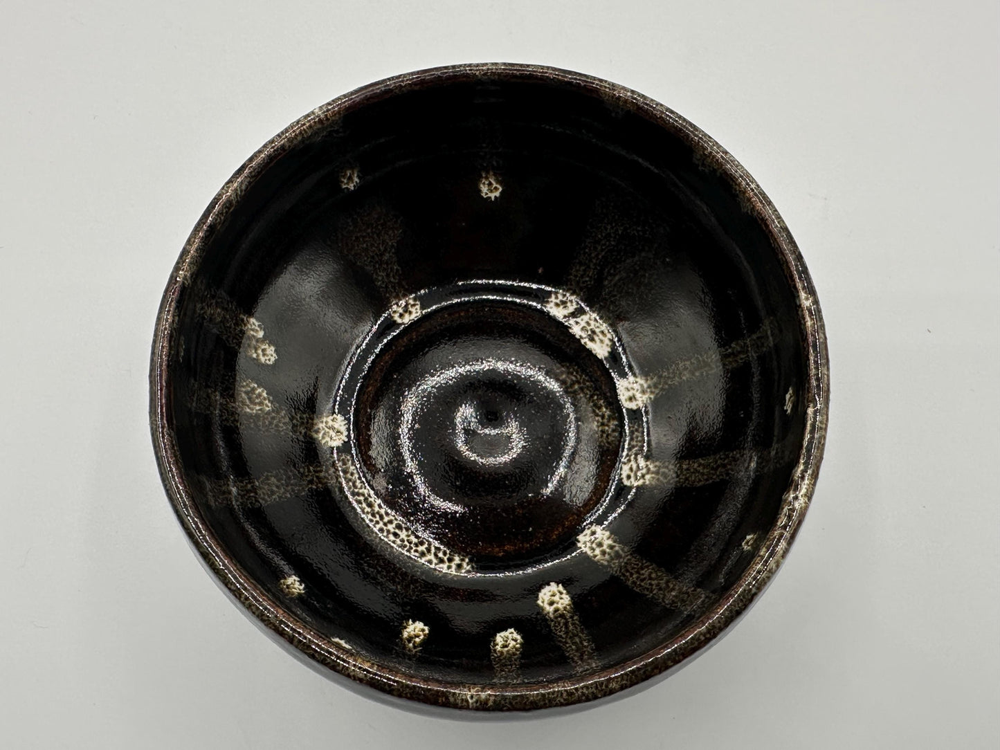 Handcrafted Japanese Ceramic Tea Bowl - Brown with White Drip Glaze - Artist Signed