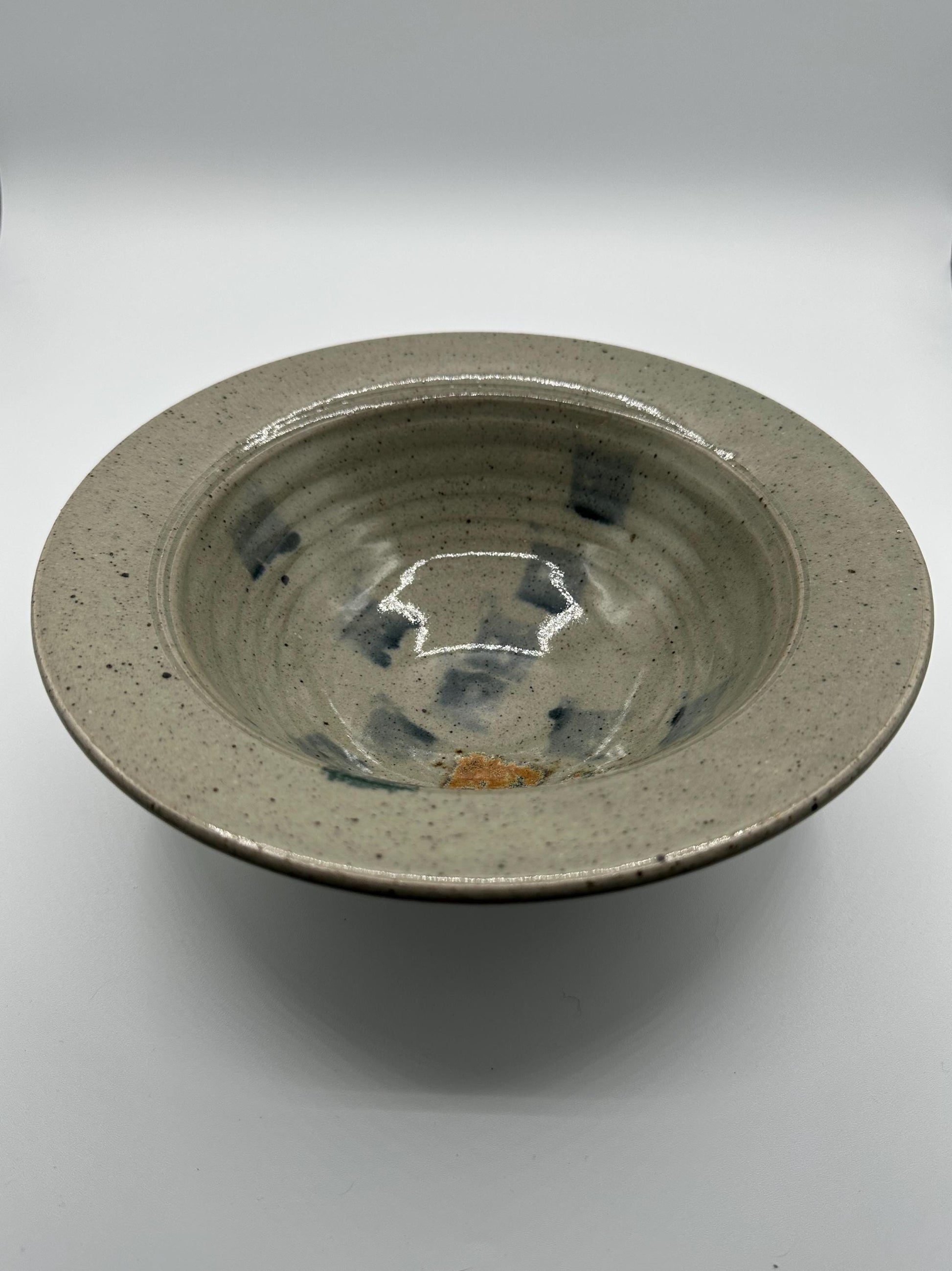 Artist-Signed Studio Pottery: Speckled Pedestal Bowl with Square Pattern - Handcrafted by Holt