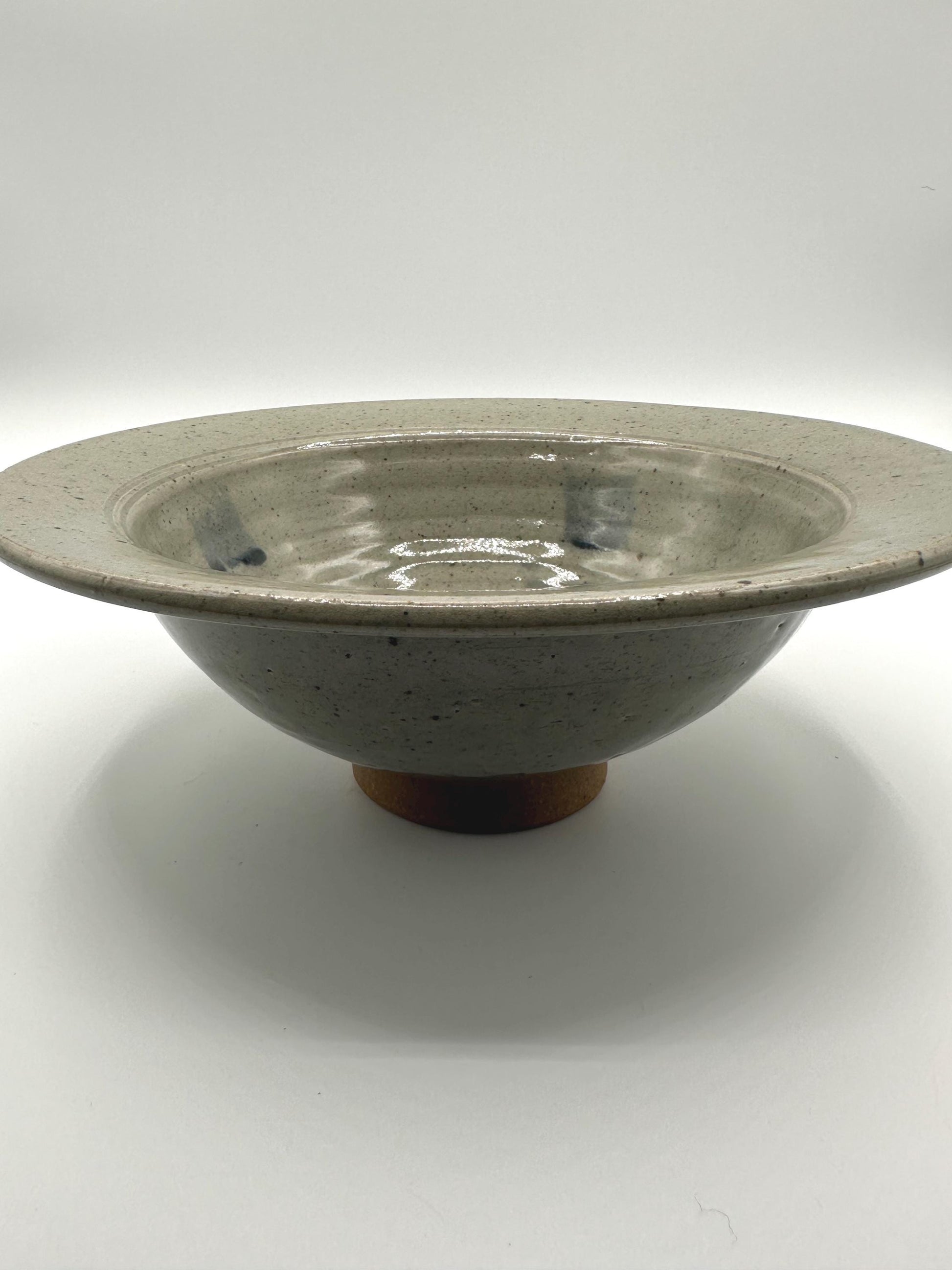 Artist-Signed Studio Pottery: Speckled Pedestal Bowl with Square Pattern - Handcrafted by Holt